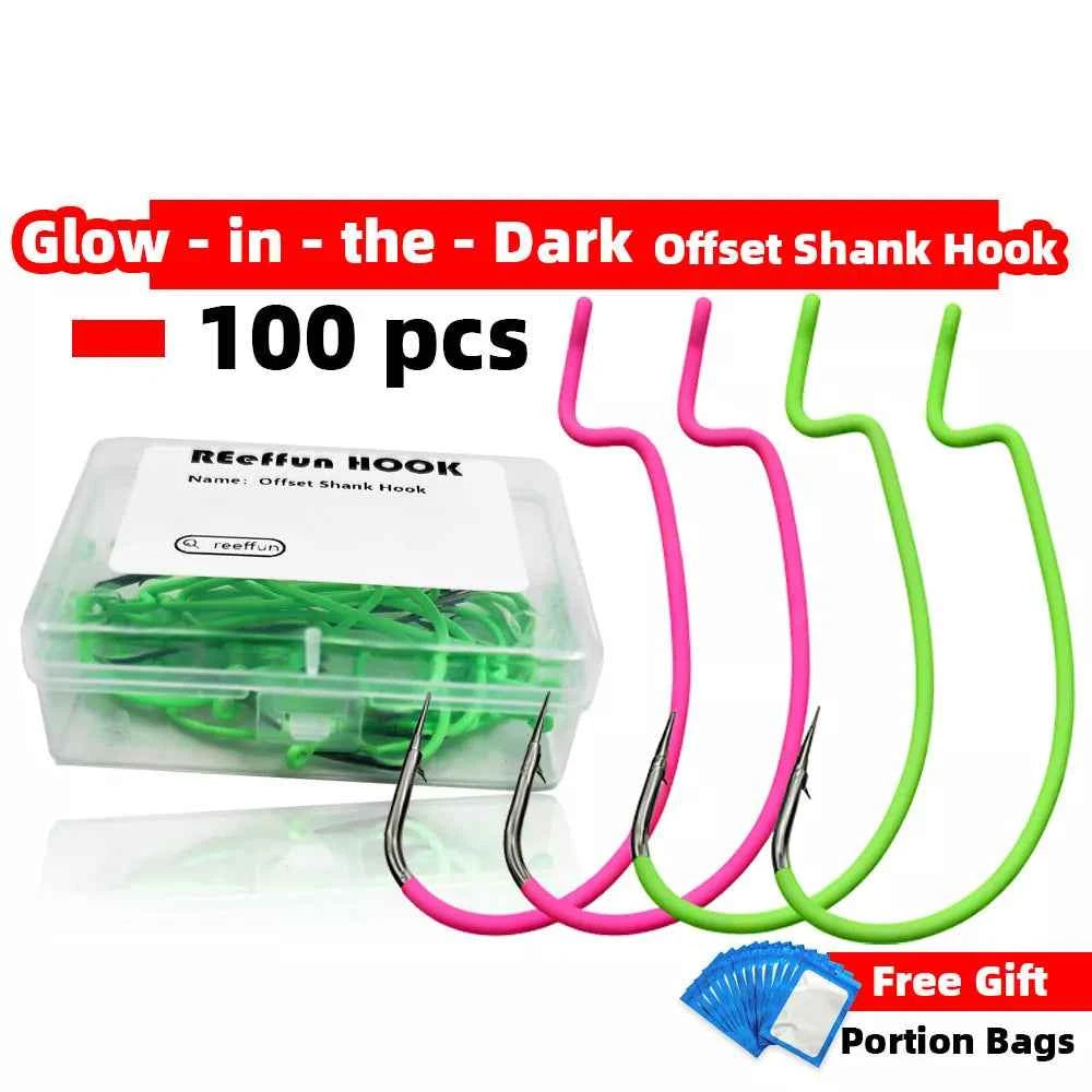 Glow-in-the-Dark Fishing Lure Hooks – Offset Worm Hook for Bass & Catfish with Soft Bait - REeffun