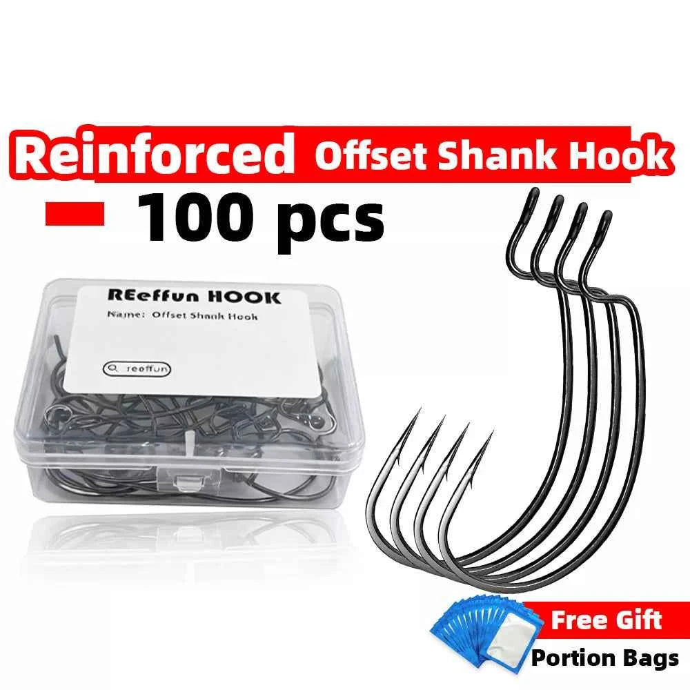 High Carbon Steel EWG Fishing Hooks - Offset Worm Hooks for Bass, Catfish & Soft Baits - REeffun