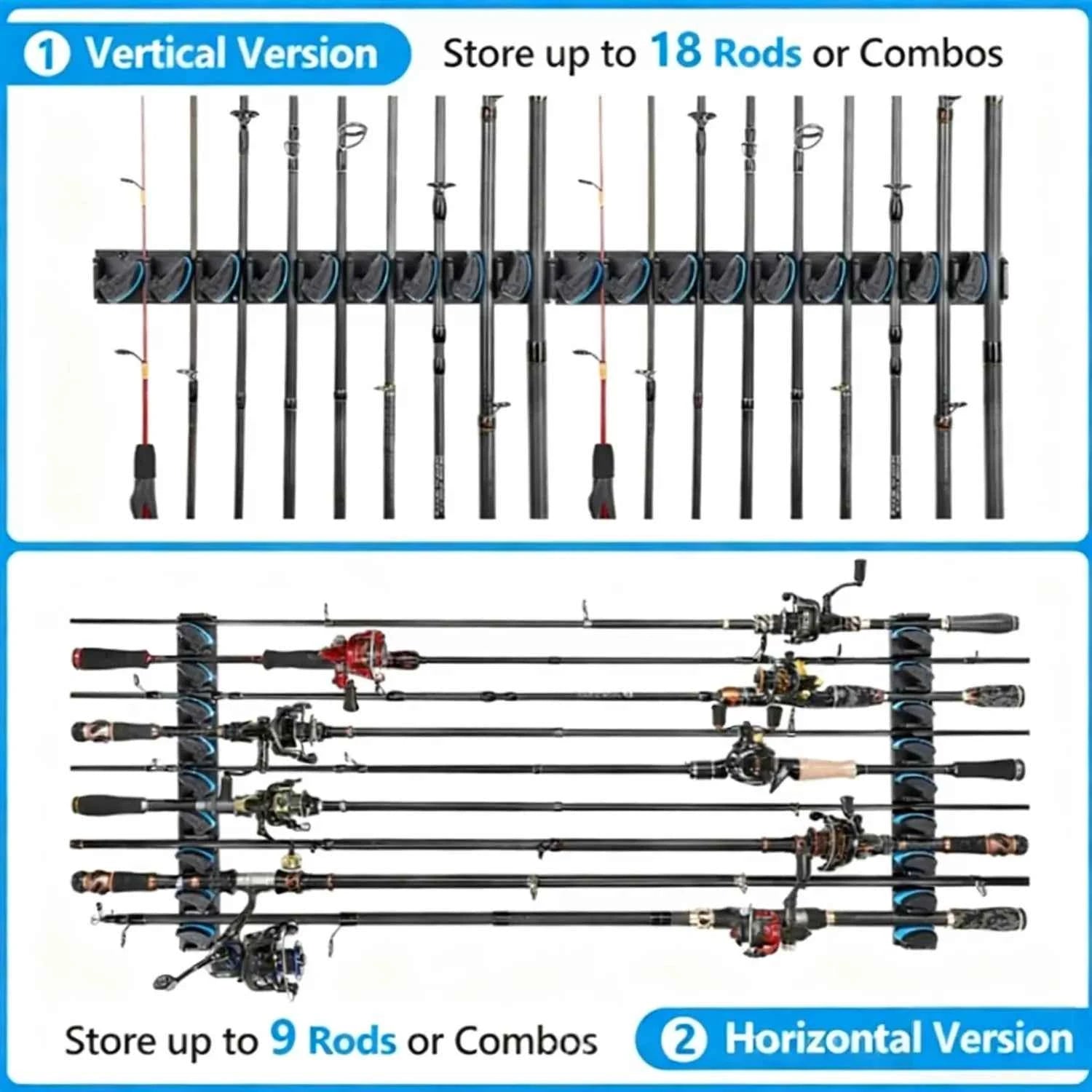 Multi-Function Fishing Rod Rack Wall Mounted - Sturdy Rack Fishing Rod Holder for Garage & Fishing Rod Rack for Truck