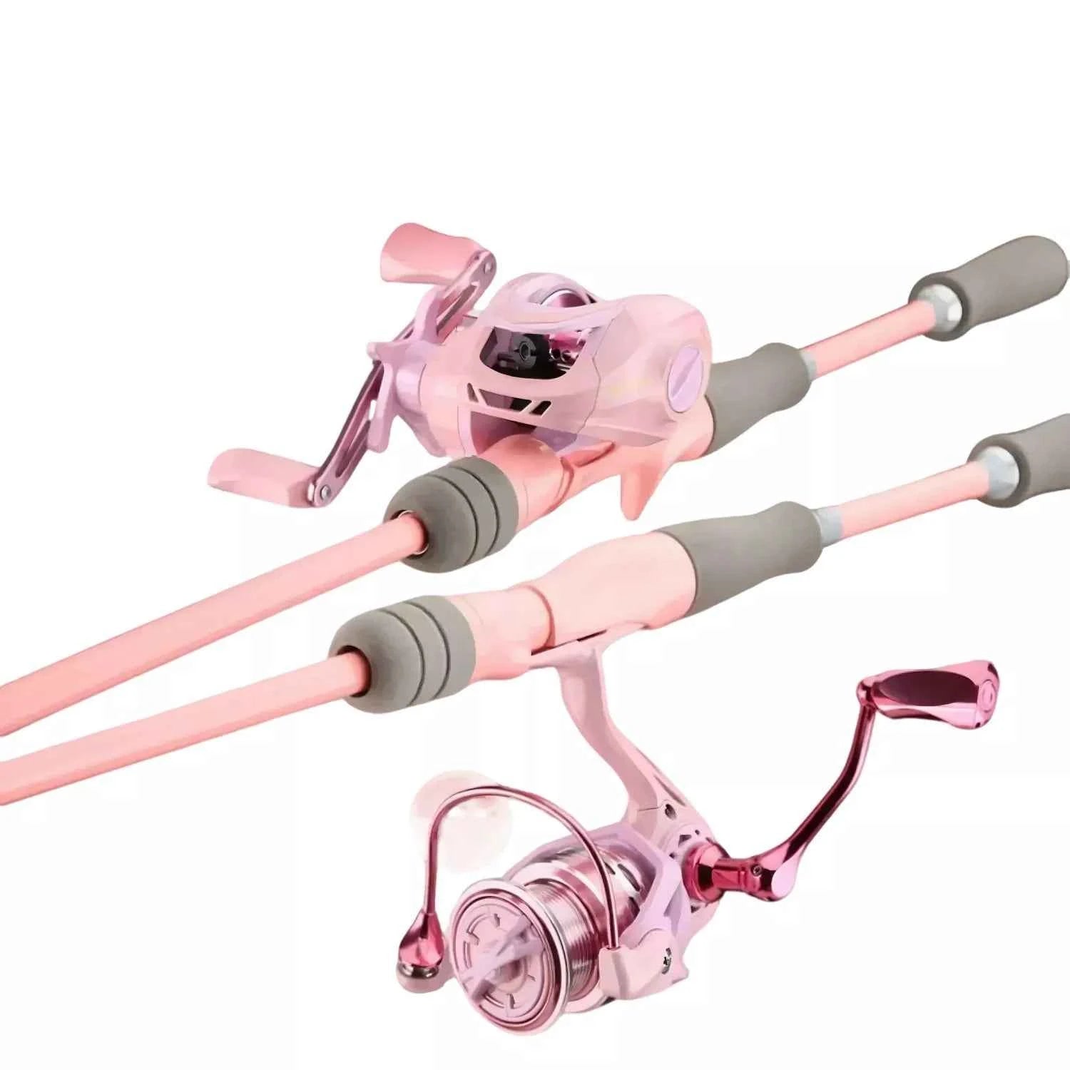 Pink Carbon Fishing Rod and Reel Combo - M/UL Action Spinning/Casting Set with Lures & Line for Lake Fishing
