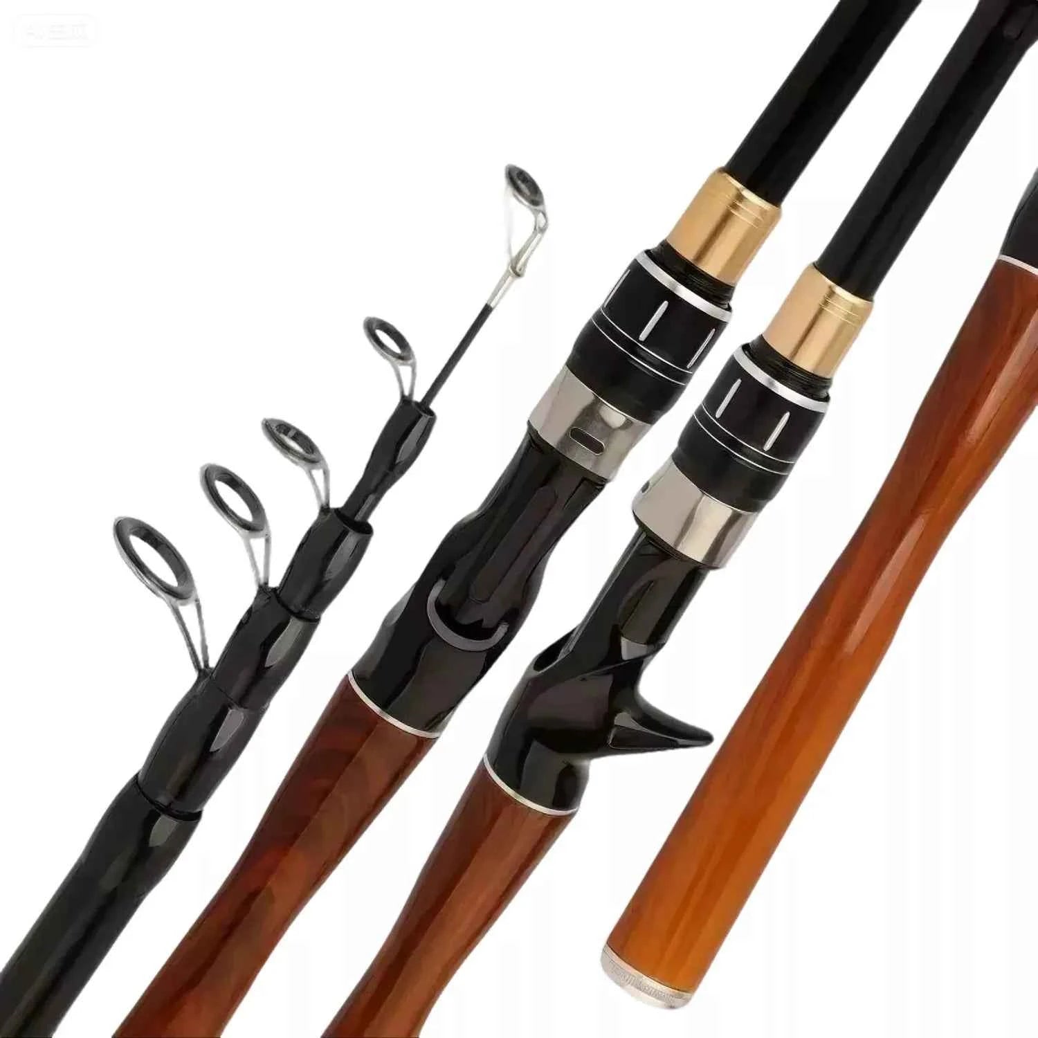 Telescopic Carbon Fishing Rods Rod - Lightweight Spinning/Baitcaster Fishing Rod for Freshwater & Saltwater with Wooden Fishing Rod Grip