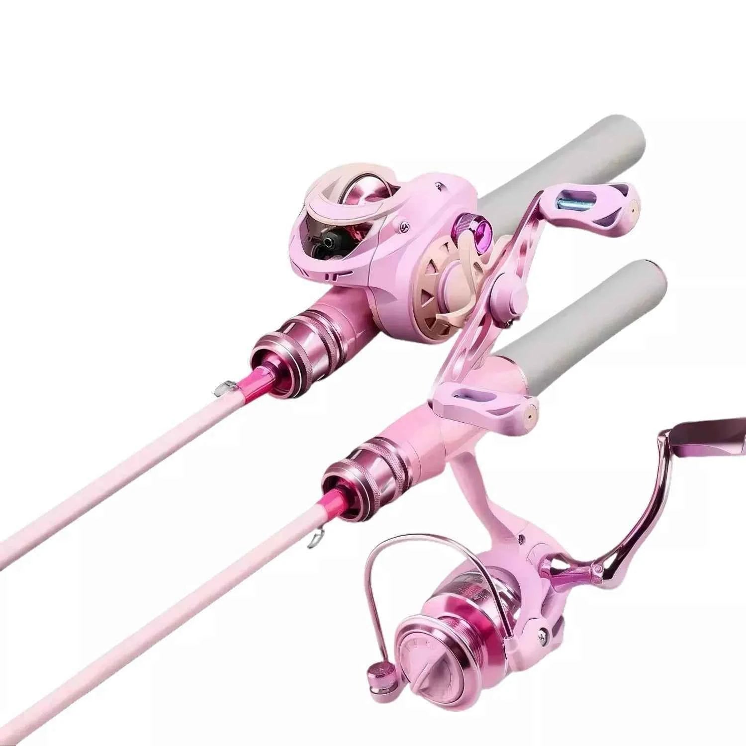Pink Fishing Rod and Reel Combo - UL Light Carbon Lure Rod for Saltwater & Freshwater Micro Jigging (1.5m-1.98m) - REeffun