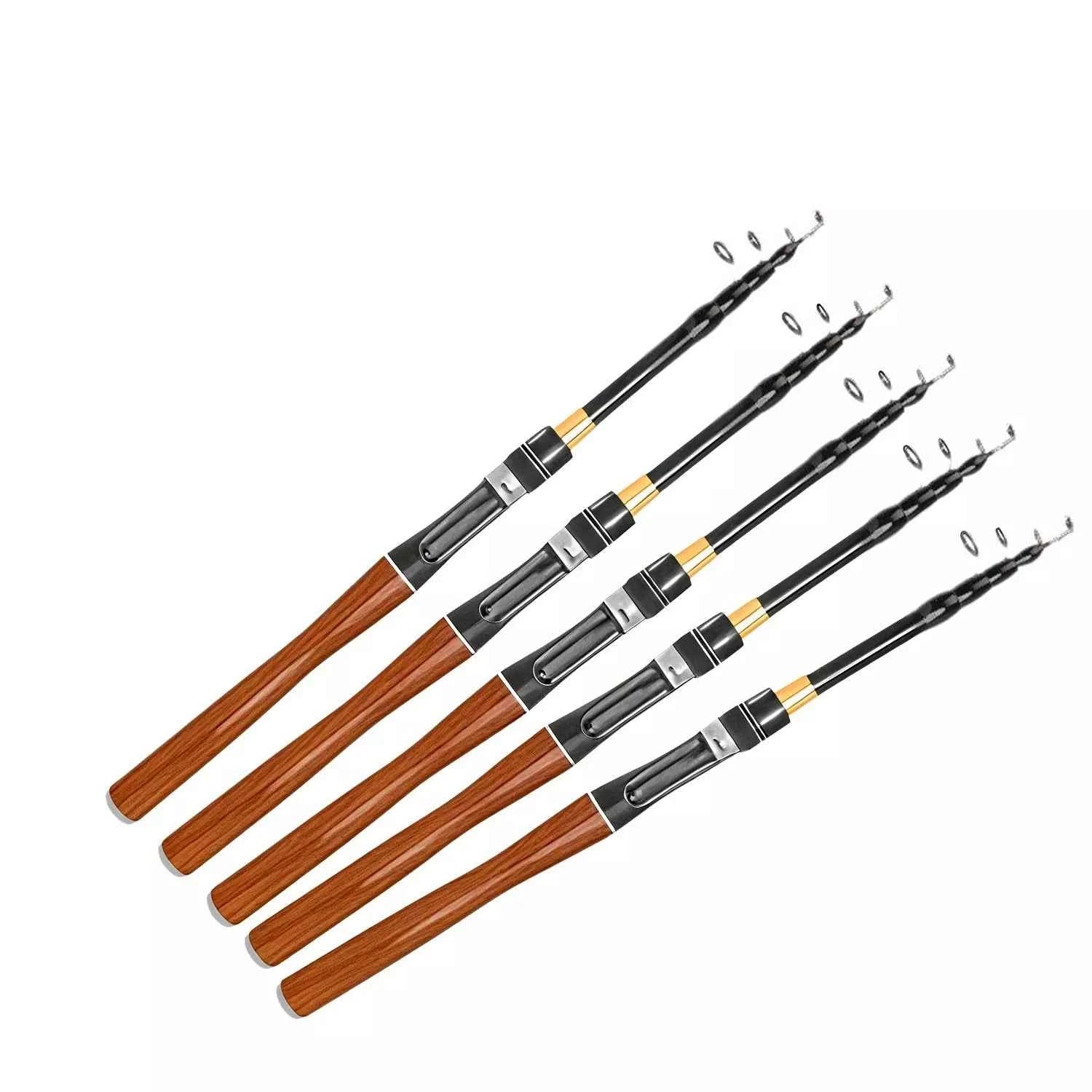 Telescopic Carbon Fishing Rods Rod - Lightweight Spinning/Baitcaster Fishing Rod for Freshwater & Saltwater with Wooden Fishing Rod Grip