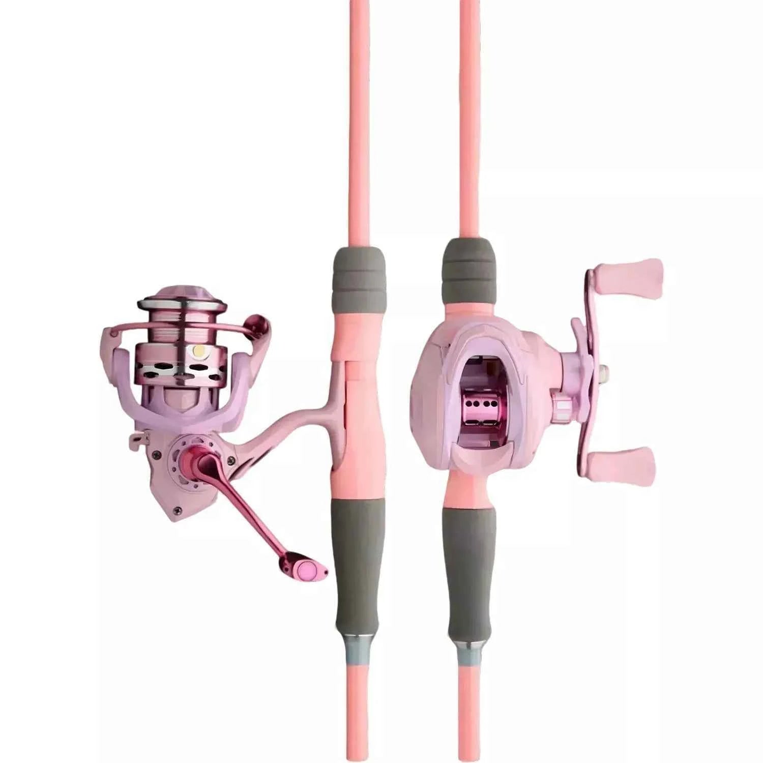 Pink Carbon Fishing Rod and Reel Combo - M/UL Action Spinning/Casting Set with Lures & Line for Lake Fishing - REeffun