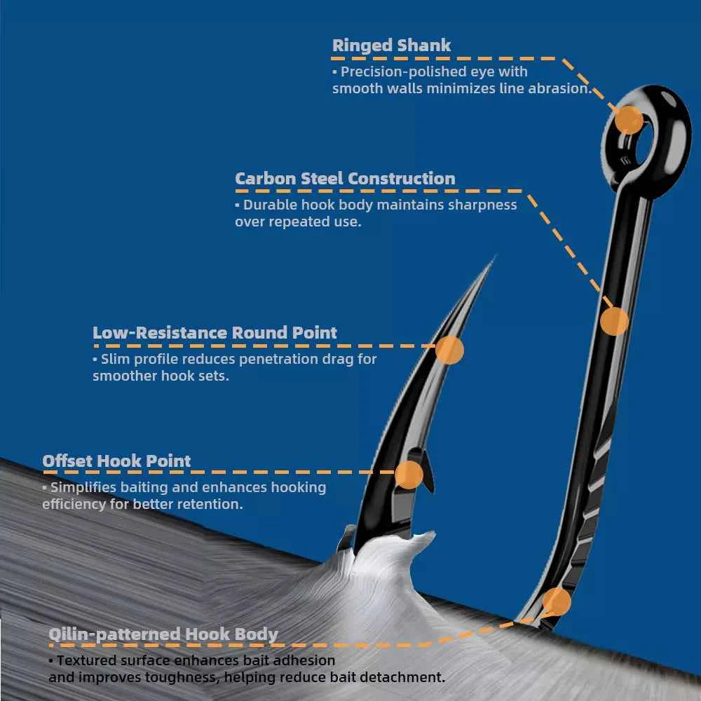 Qilin Bionic Fish Hook - Premium High Carbon Steel Barb Hooks for Freshwater & Saltwater (Sizes #3–#12)