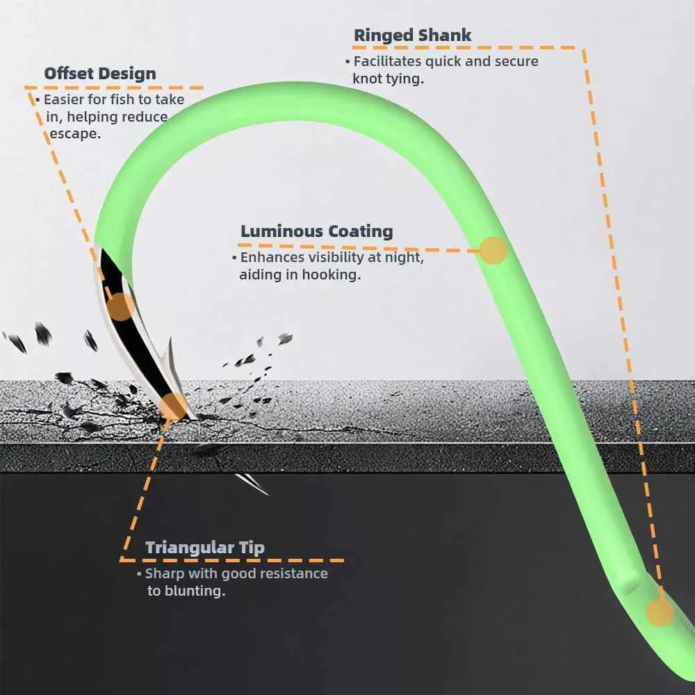 Glow-in-the-Dark Fishing Hooks - High Carbon Steel Sharp Deep Water Hooks (#3–#12)