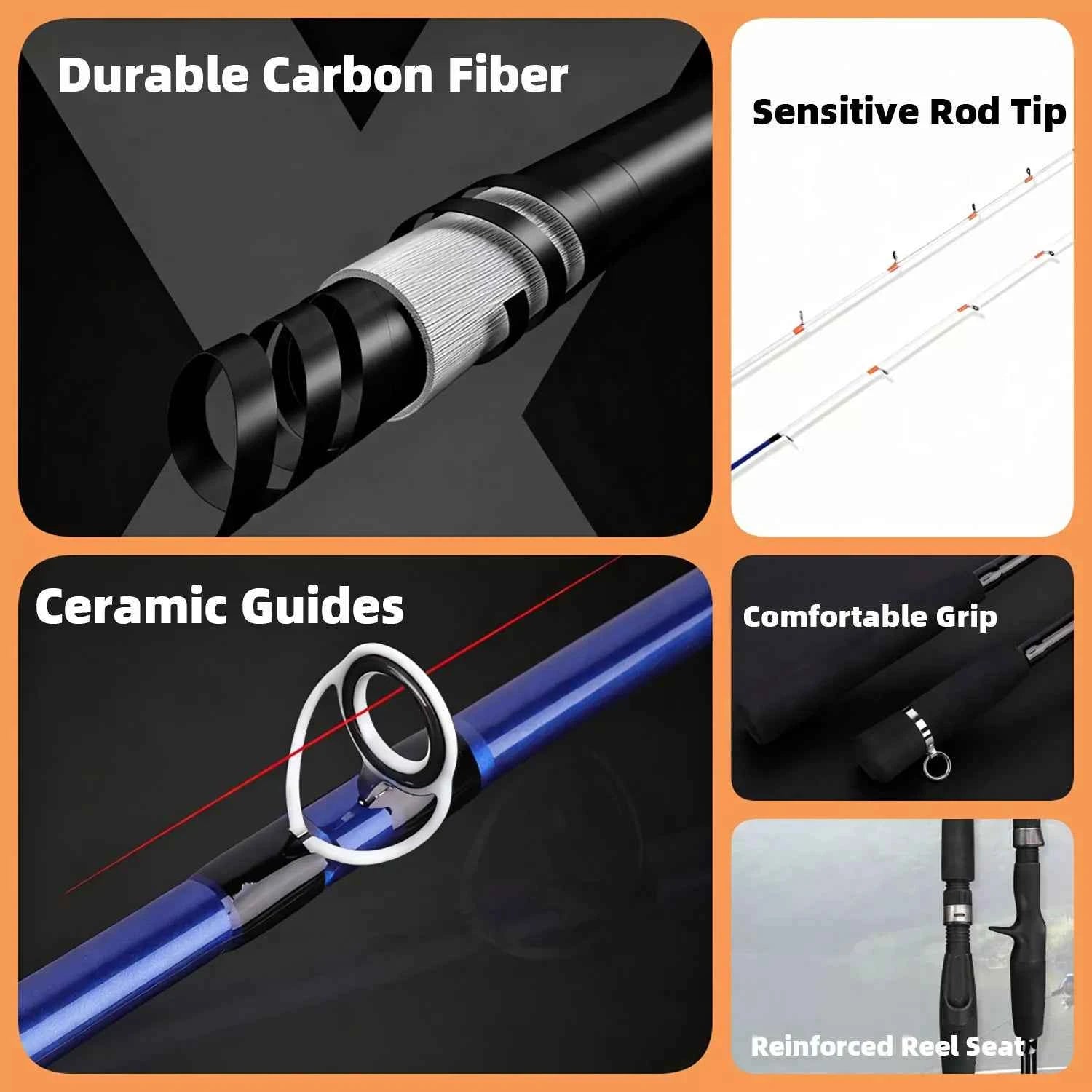 Carbon Fiber Fishing Rods and Reel Combo - Spinning/Baitcasting Options for Saltwater Boat Fishing