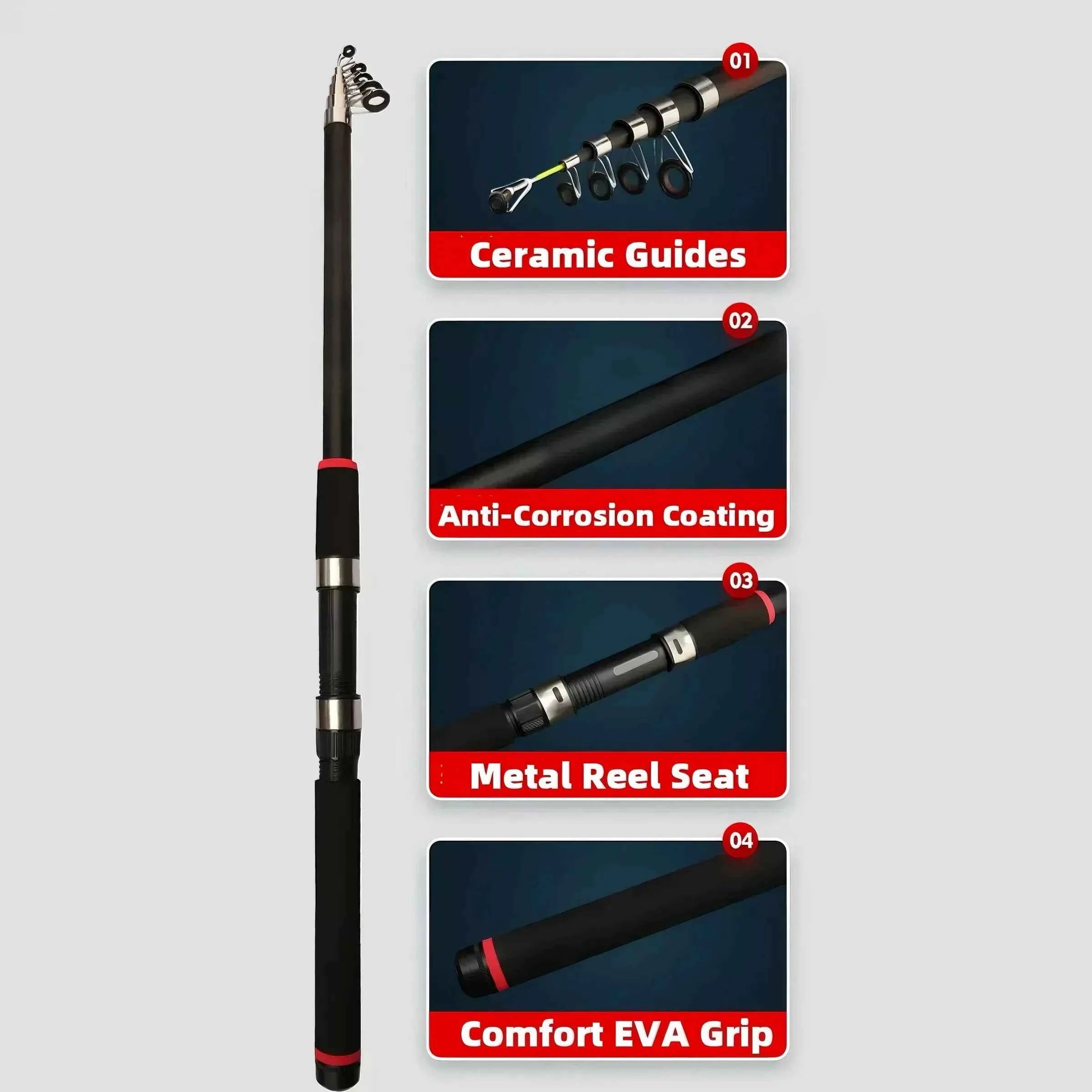 Telescoping Fiberglass Surf Rod and Reel Combo - Heavy-Duty Spinning Reel Rod for All Water Fishing