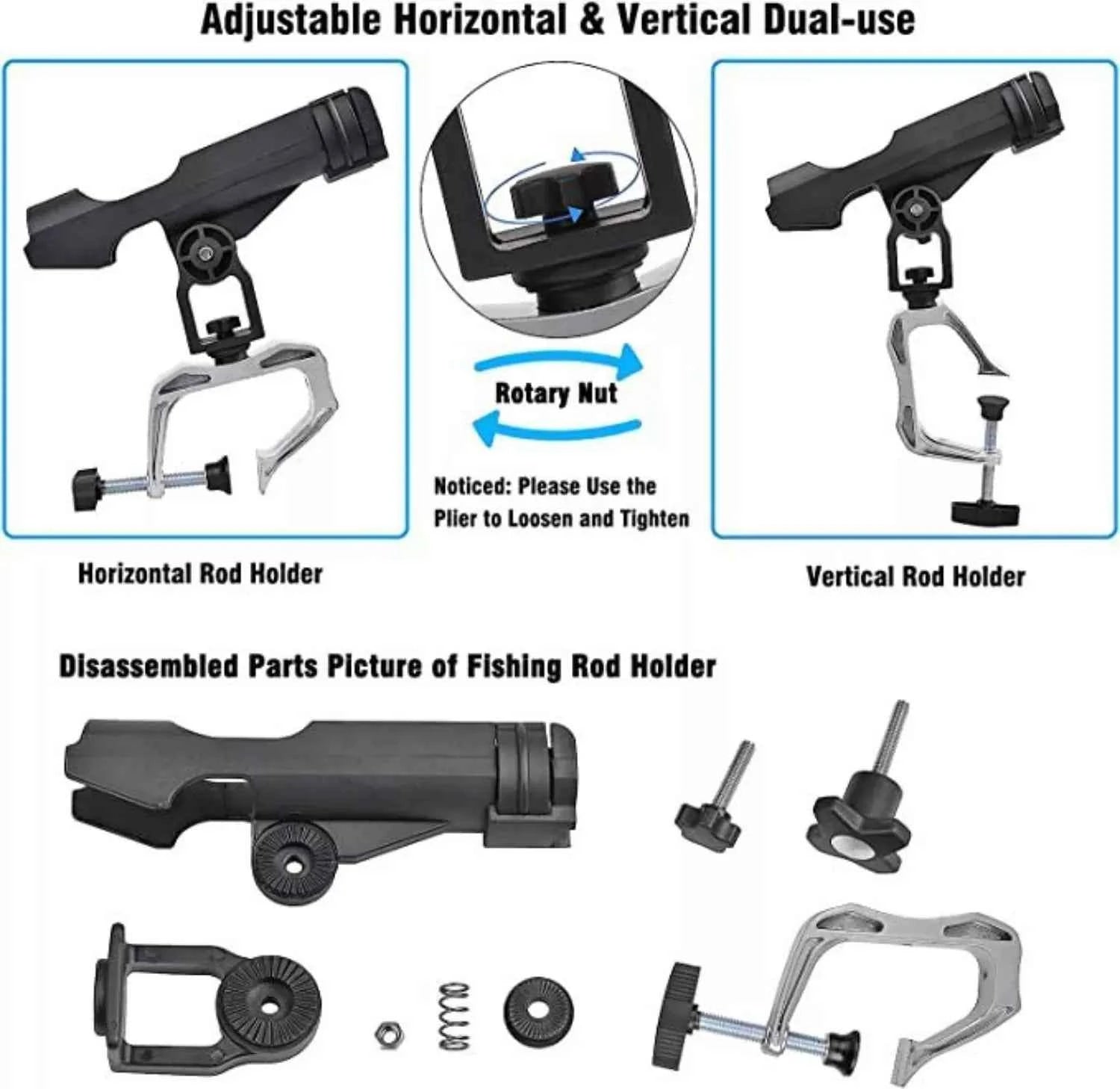 360° Rotatable Kayak Fish Rod Holder - Durable Nylon & Aluminum Fishing Rod Support