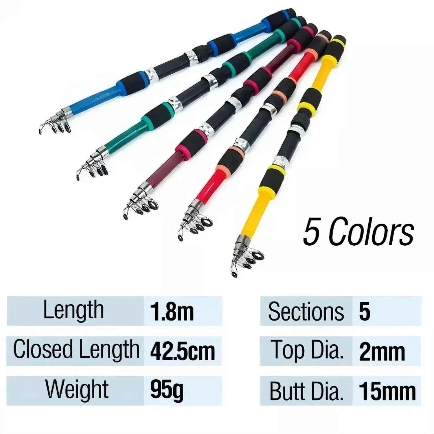 1.8m Collapsible Rod and Reel Combo - Lightweight Combo Reel Rod for Saltwater & Freshwater Fishing