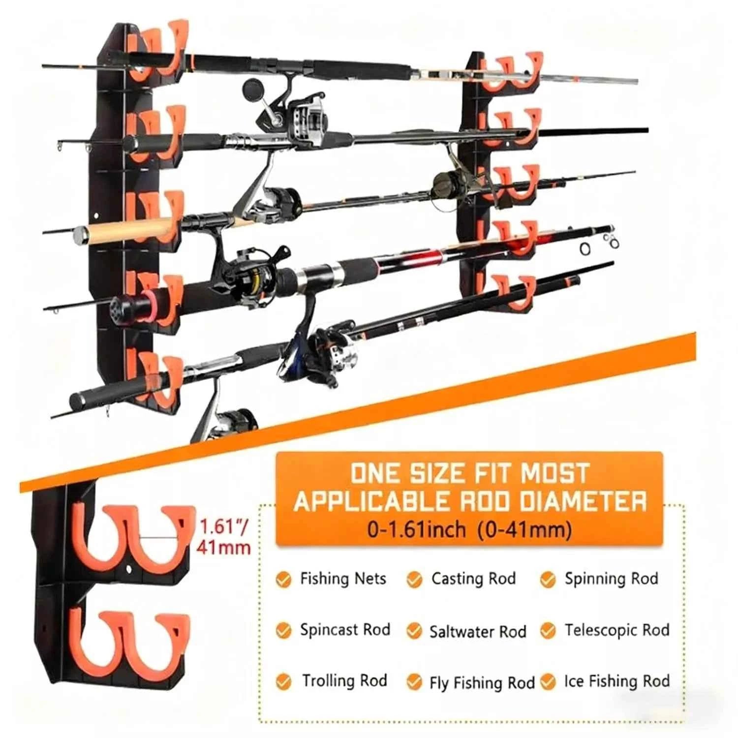 Durable ABS Fishing Rod Rack Garage - Wall Mount Fishing Rod Rack for Spinning & Saltwater Rods