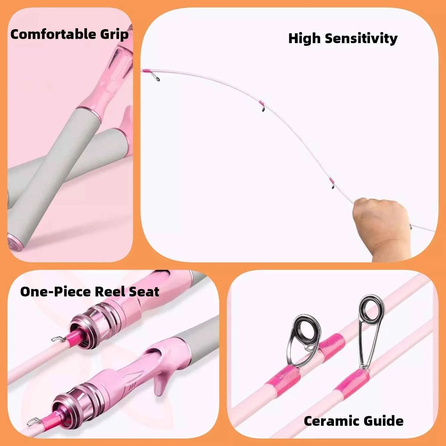 Pink Fishing Rod and Reel Combo - UL Light Carbon Lure Rod for Saltwater & Freshwater Micro Jigging (1.5m-1.98m)