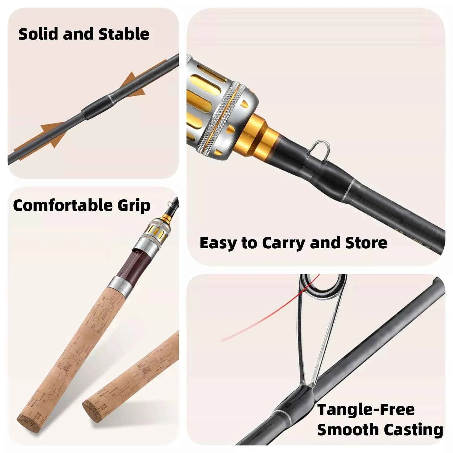 L-Action Straight Handle Spinning Rods and Reels Combo - High-Carbon Fishing Rod with Large Guides for Freshwater Angling