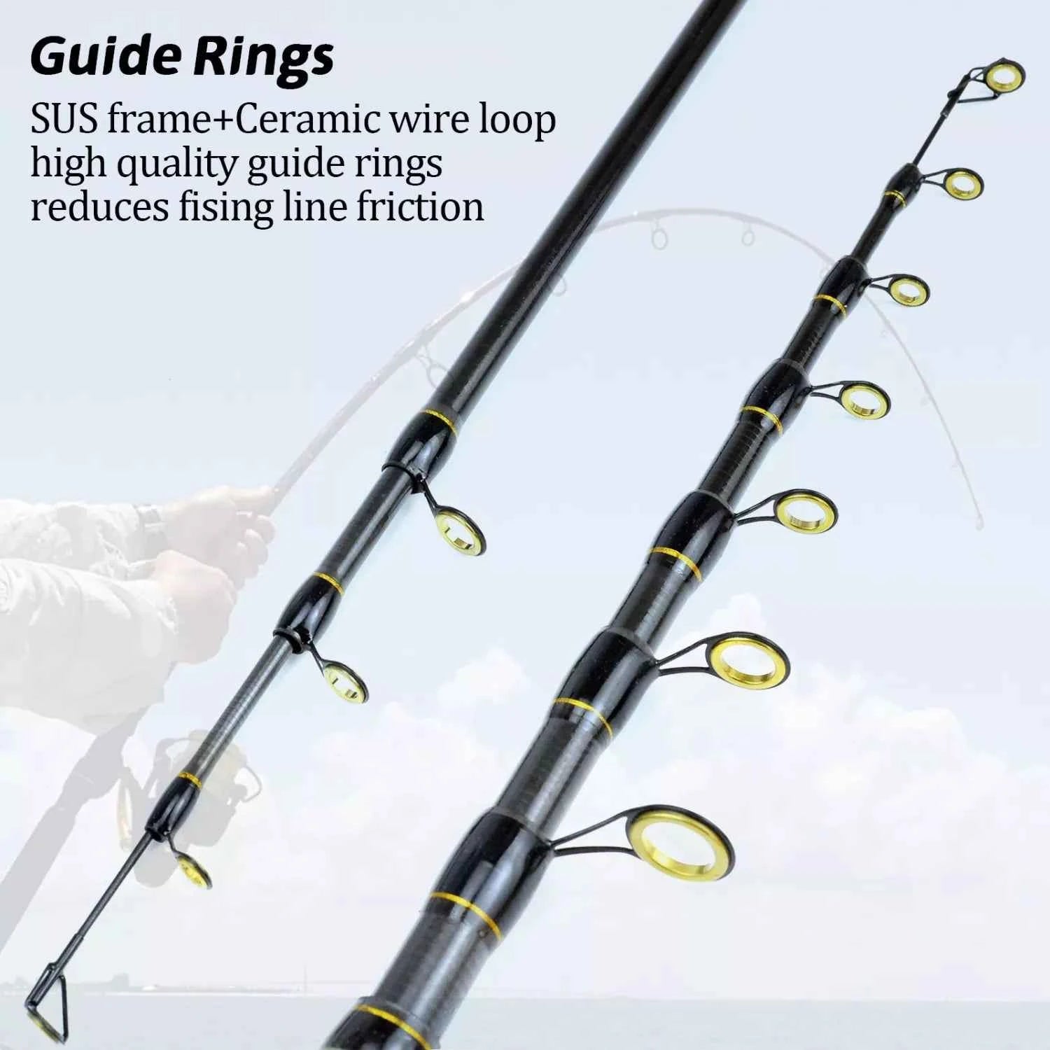 Telescopic High End Fishing Rod - Portable Fishing Pocket Rod for Spin Fishing, Deep Sea & Freshwater Fish Casting