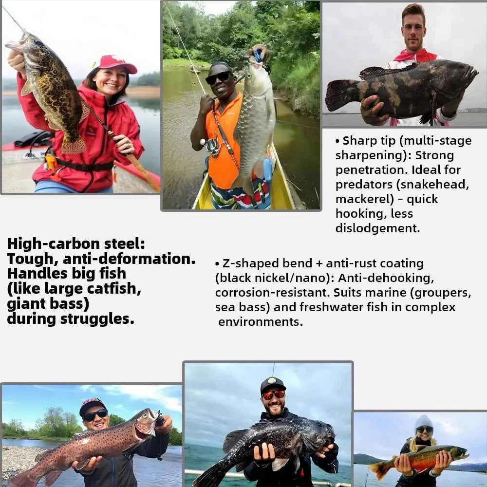High Carbon Steel EWG Fishing Hooks - Offset Worm Hooks for Bass, Catfish & Soft Baits
