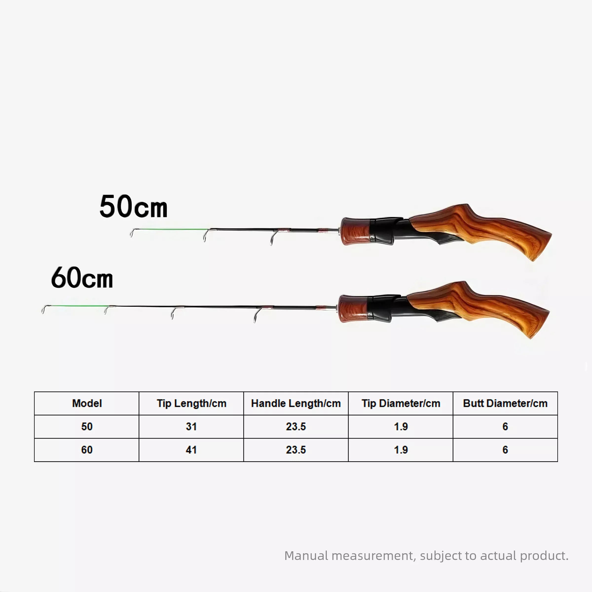 Ice Fishing Rod and Reel Combo - 50/60/70cm Fiberglass Setup with Free Tackle Kit