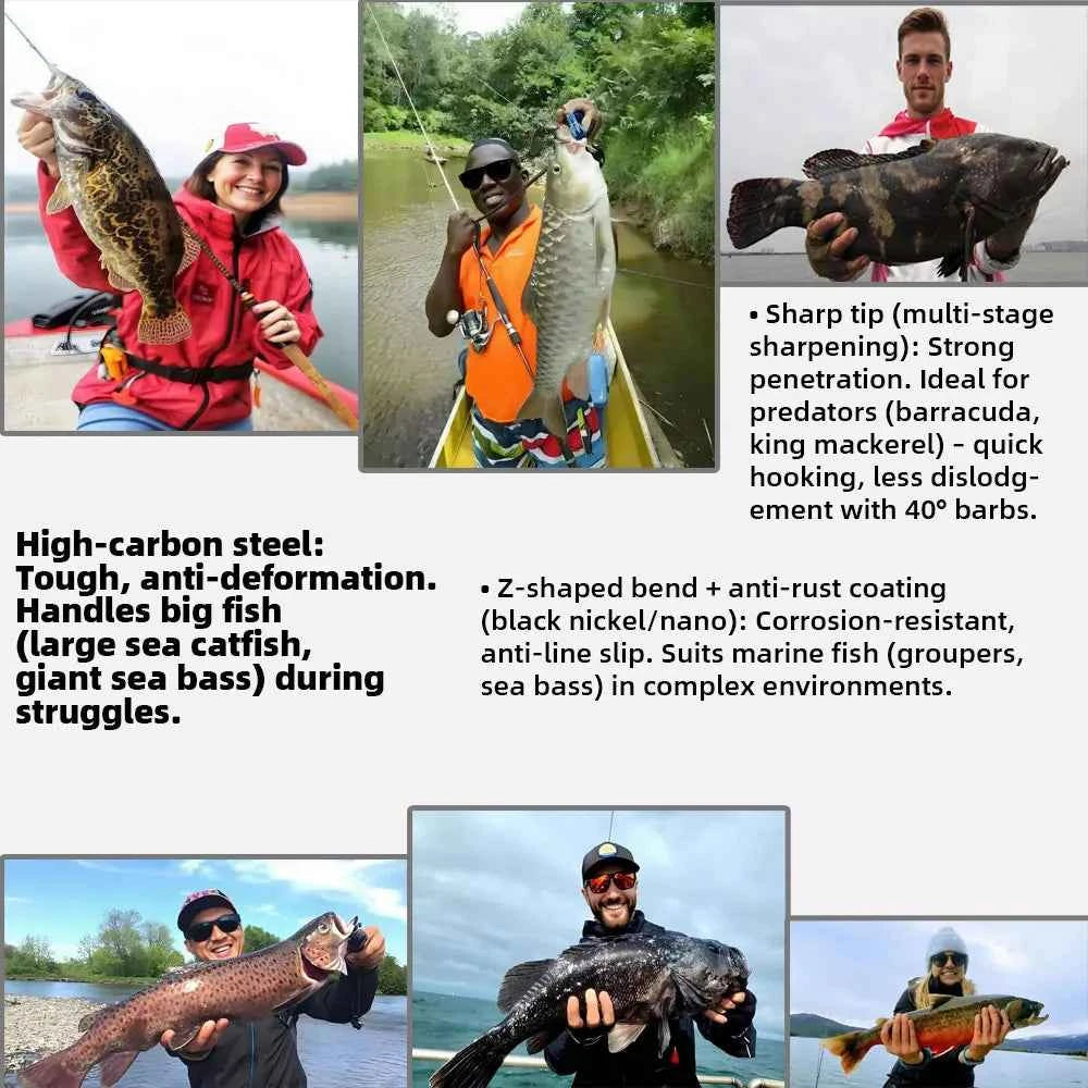 Glow-in-the-Dark Wide Gap Fishing Hooks for Drop Hook Fishing – High Carbon Steel Bionic J Hooks - REeffun