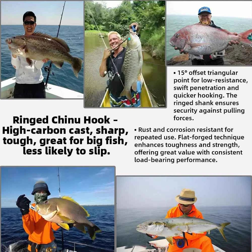 Gold Fishing Hooks for Bass, Salmon & Tuna | High Carbon Steel Barbed Fishing Hooks (#3–#12)