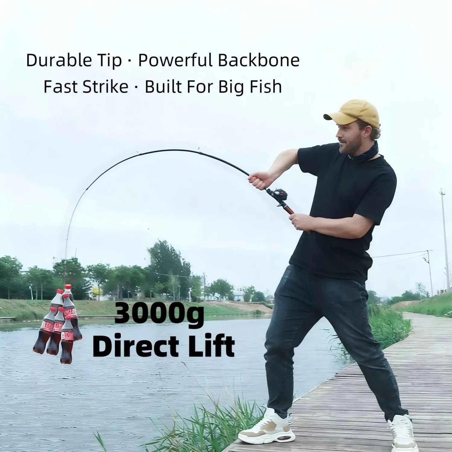 Telescopic Carbon Fishing Rods Rod - Lightweight Spinning/Baitcaster Fishing Rod for Freshwater & Saltwater with Wooden Fishing Rod Grip