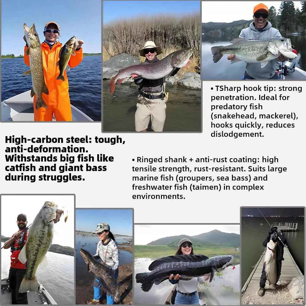 High Carbon Steel Treble Hooks Assorted Sizes #8–#5/0 | Durable Treble Hooks for Bass, Tuna & More