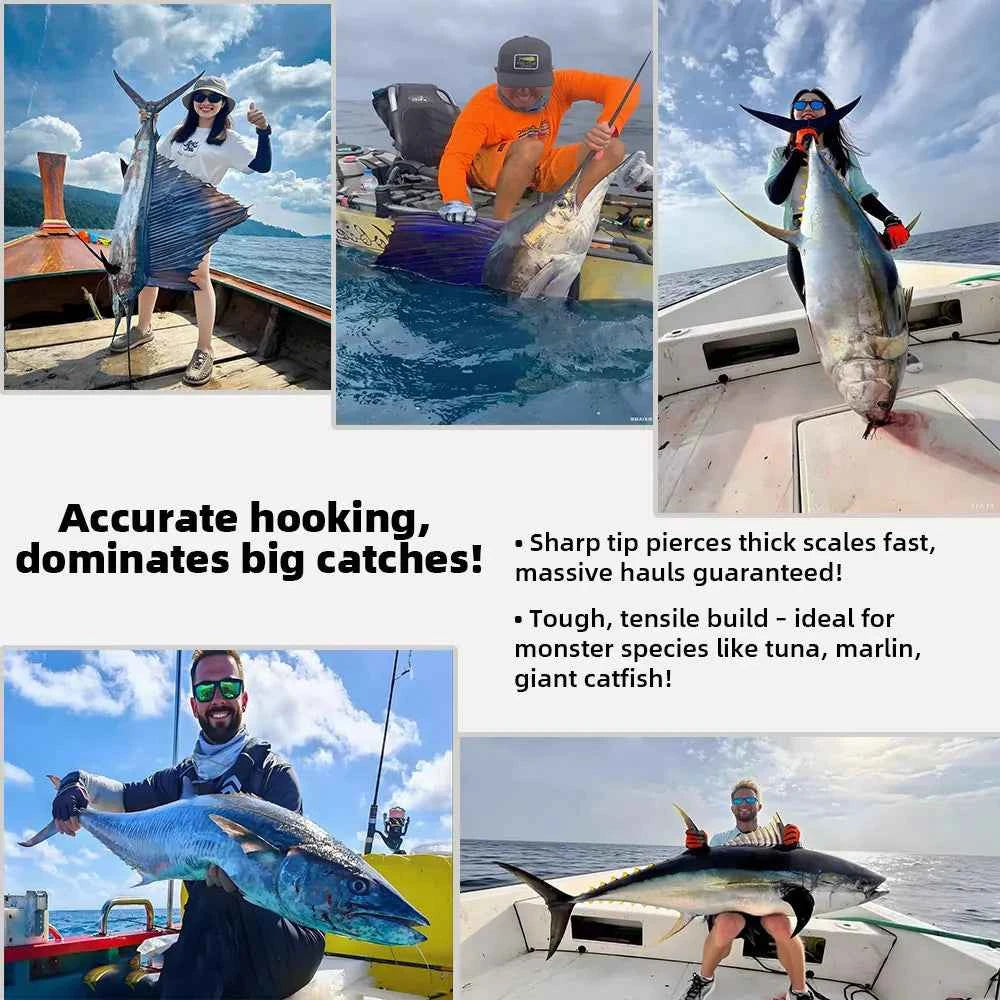 Big Game Fishing Hooks - High-Strength Alloy Steel Offset Tackle Hooks Box (#19–#28)