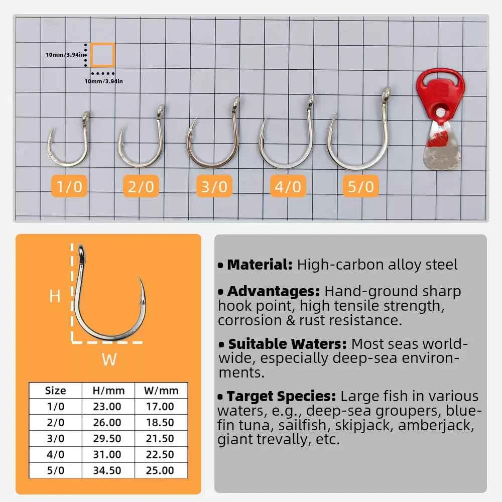 Jigging Hooks | High Carbon Steel Wide Gap Circle Fishing Hooks for Big Game - REeffun