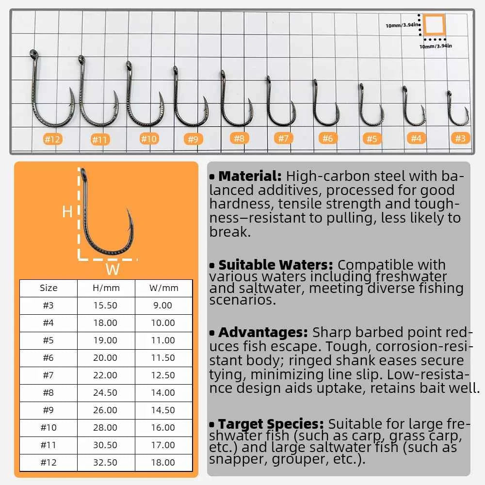 Qilin Bionic Fish Hook - Premium High Carbon Steel Barb Hooks for Freshwater & Saltwater (Sizes #3–#12)