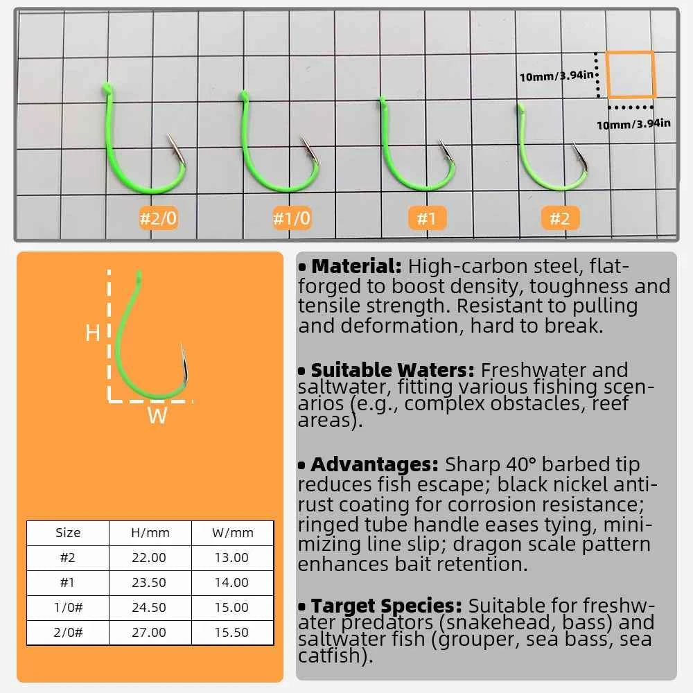 Glow-in-the-Dark Wide Gap Fishing Hooks for Drop Hook Fishing – High Carbon Steel Bionic J Hooks - REeffun