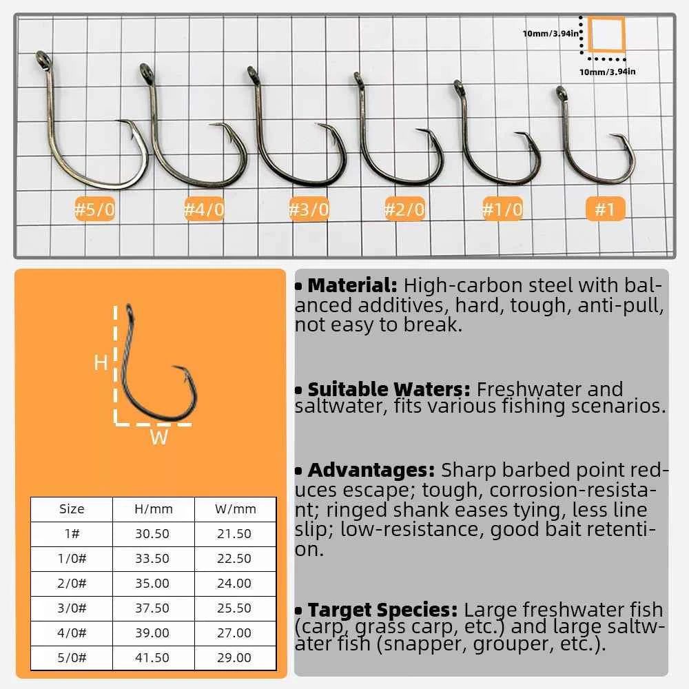 Demon Circle Hooks - High Carbon Steel Shark Fishing Hooks for Saltwater Big Game (Sizes 1#–5/0#)