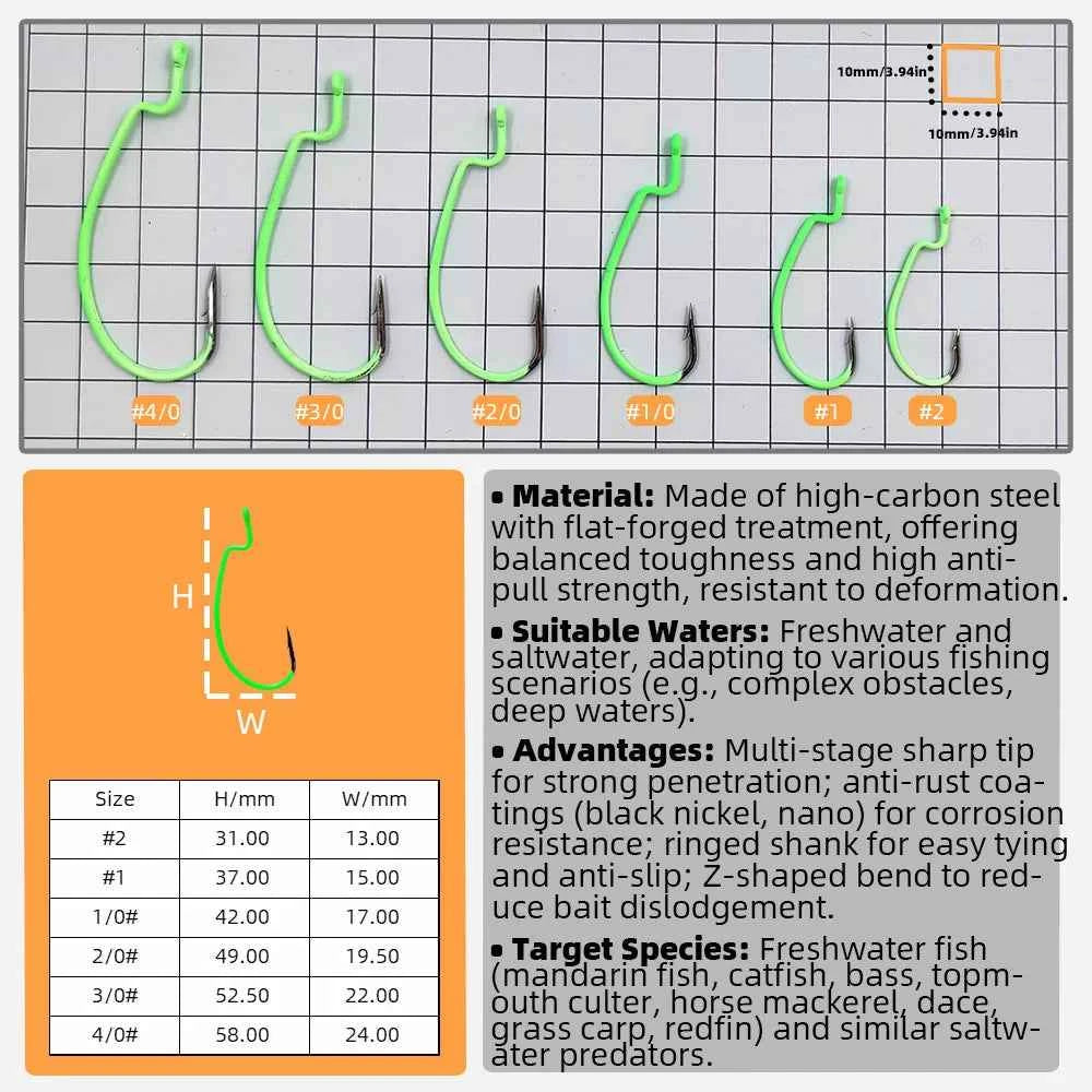 Glow-in-the-Dark Fishing Lure Hooks – Offset Worm Hook for Bass & Catfish with Soft Bait