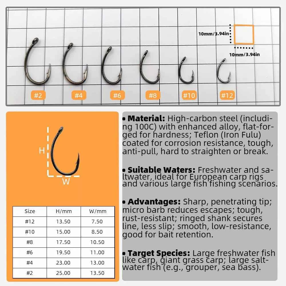 High-Carbon Steel Micro Barb Hooks – Wide Gap Single Hook Fishing Tackle