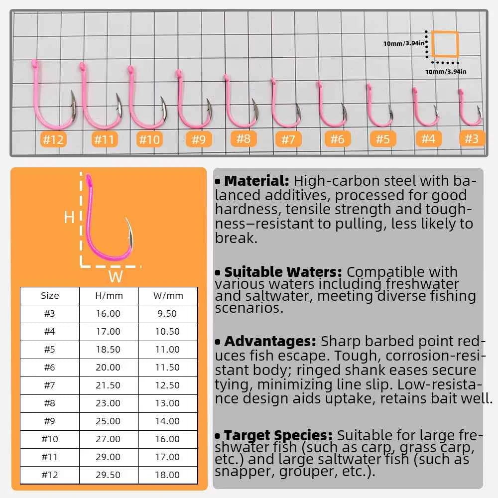 Glow-in-the-Dark Fishing Hooks - High Carbon Steel Sharp Deep Water Hooks (#3–#12)