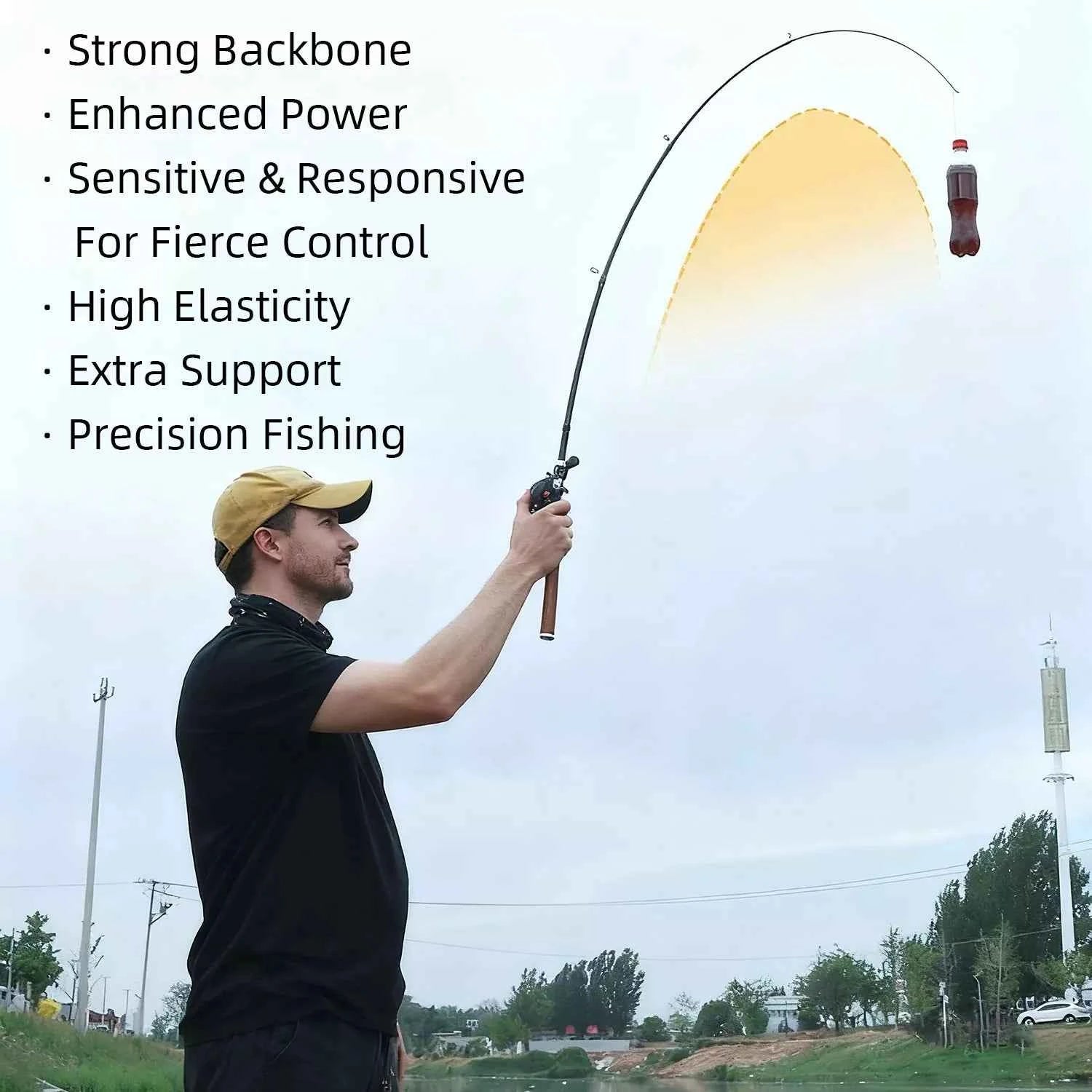 Telescopic Carbon Fishing Rods Rod - Lightweight Spinning/Baitcaster Fishing Rod for Freshwater & Saltwater with Wooden Fishing Rod Grip