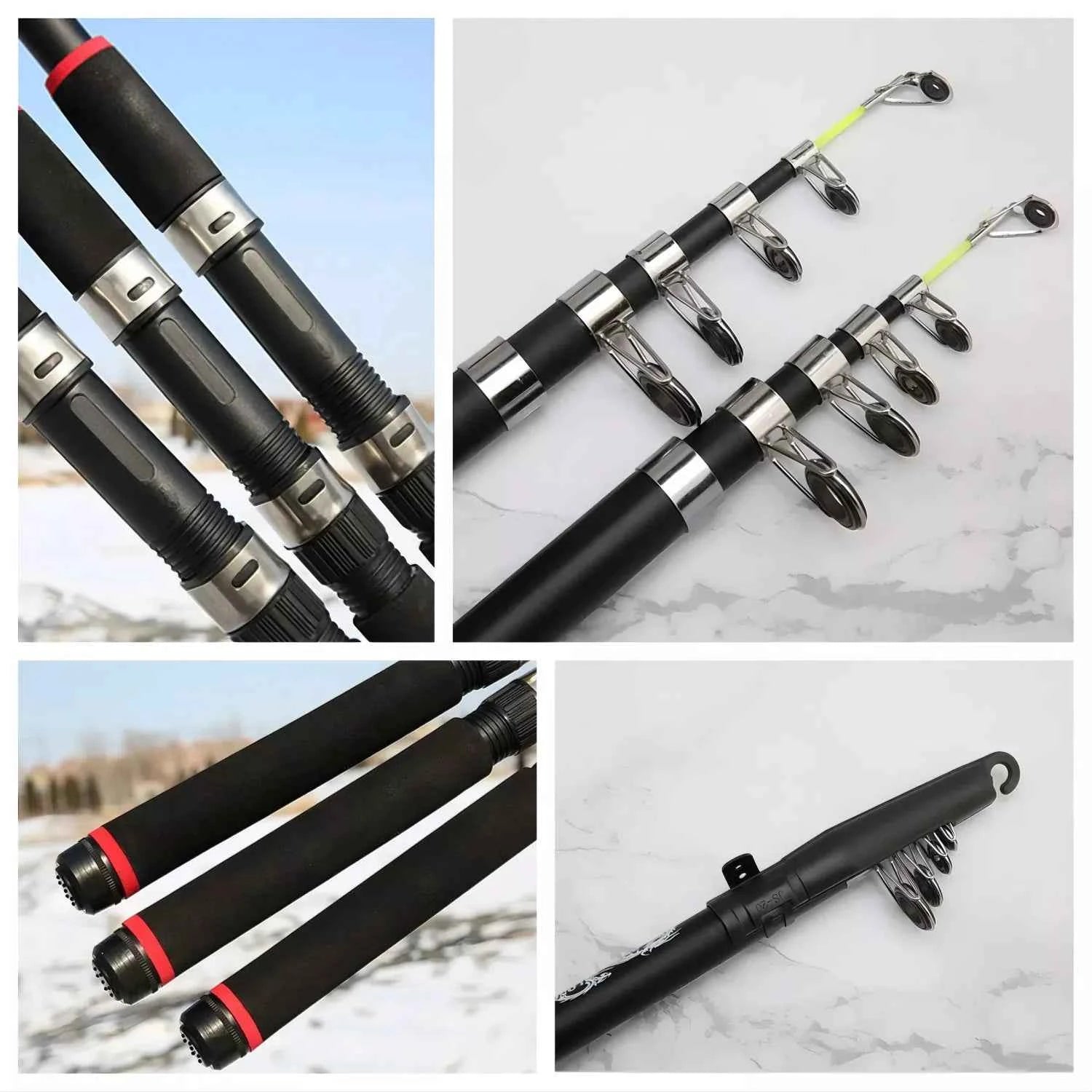 Telescoping Fiberglass Surf Rod and Reel Combo - Heavy-Duty Spinning Reel Rod for All Water Fishing