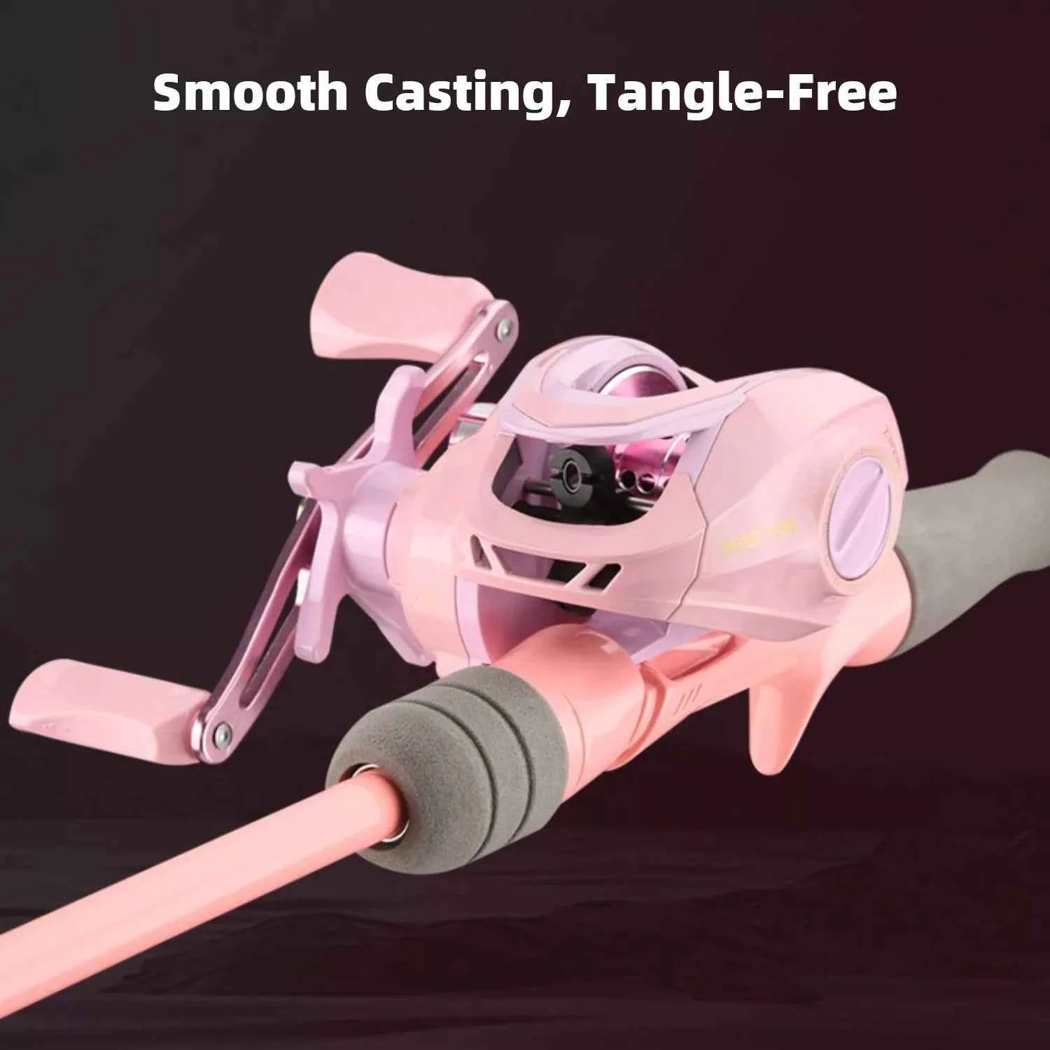 Pink Carbon Fishing Rod and Reel Combo - M/UL Action Spinning/Casting Set with Lures & Line for Lake Fishing
