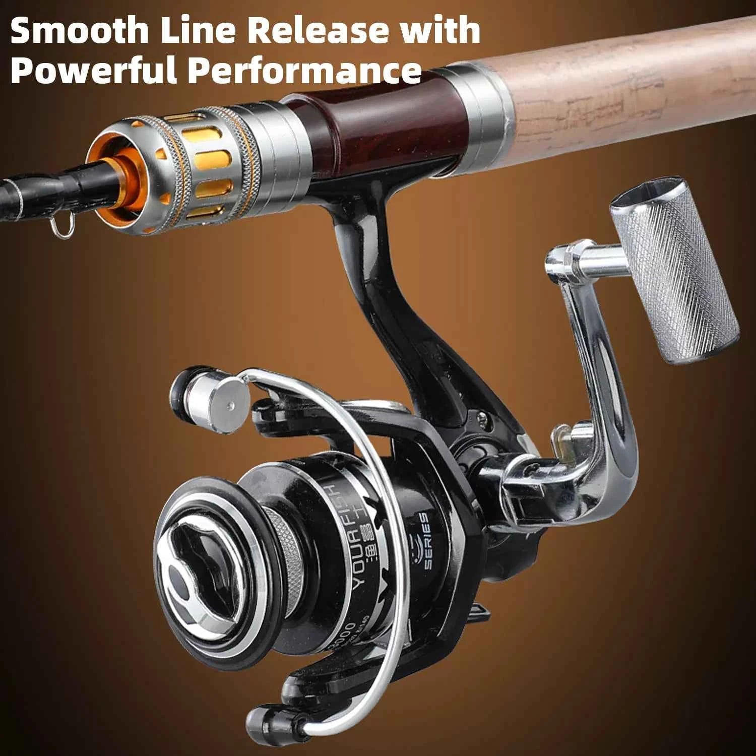 L-Action Straight Handle Spinning Rods and Reels Combo - High-Carbon Fishing Rod with Large Guides for Freshwater Angling