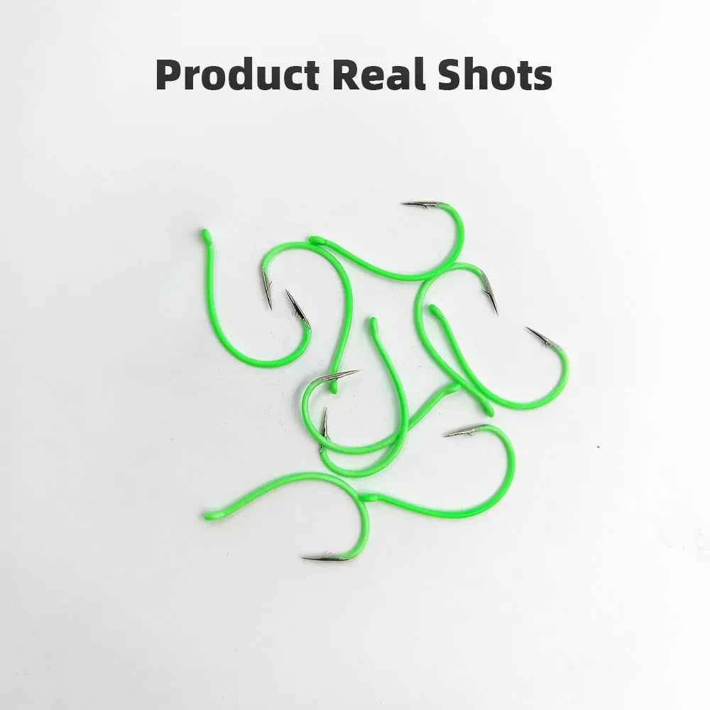 Glow-in-the-Dark Wide Gap Fishing Hooks for Drop Hook Fishing – High Carbon Steel Bionic J Hooks
