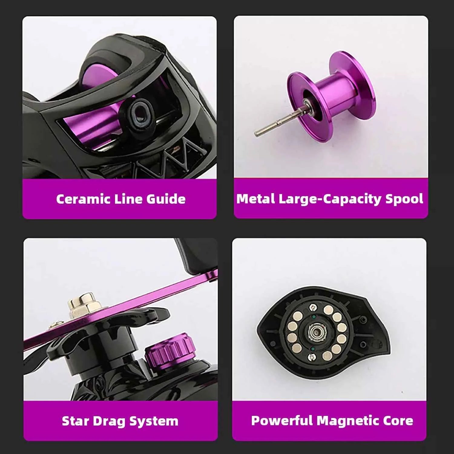 Purple Carbon Fishing Rod and Reel Combo - M Action Fishing Rods and Reels Combo for Freshwater & Saltwater Anglers