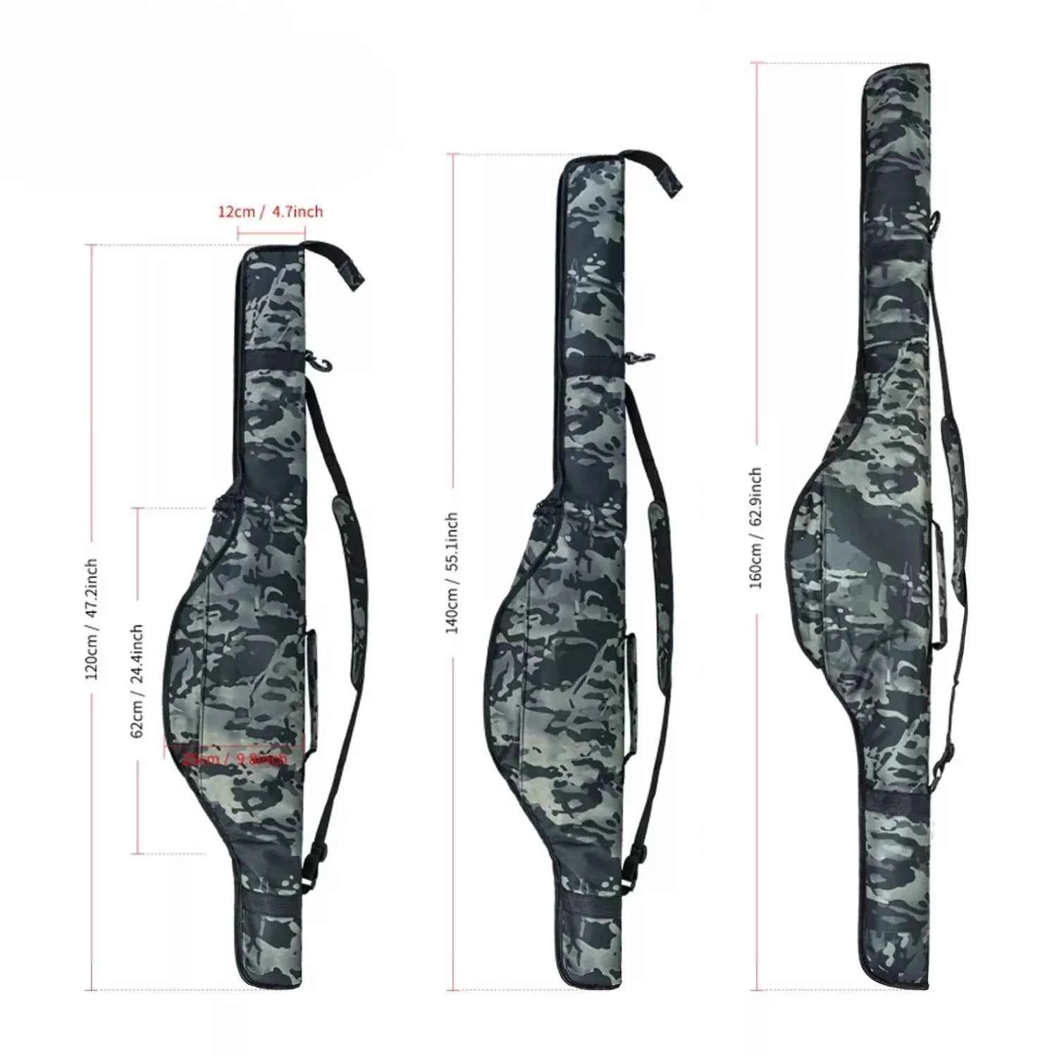 Foldable Camouflage Fishing Rod Bag - Durable Polyester Rod Bags for Fishing with Shoulder/Hand Carry for Outdoor Use