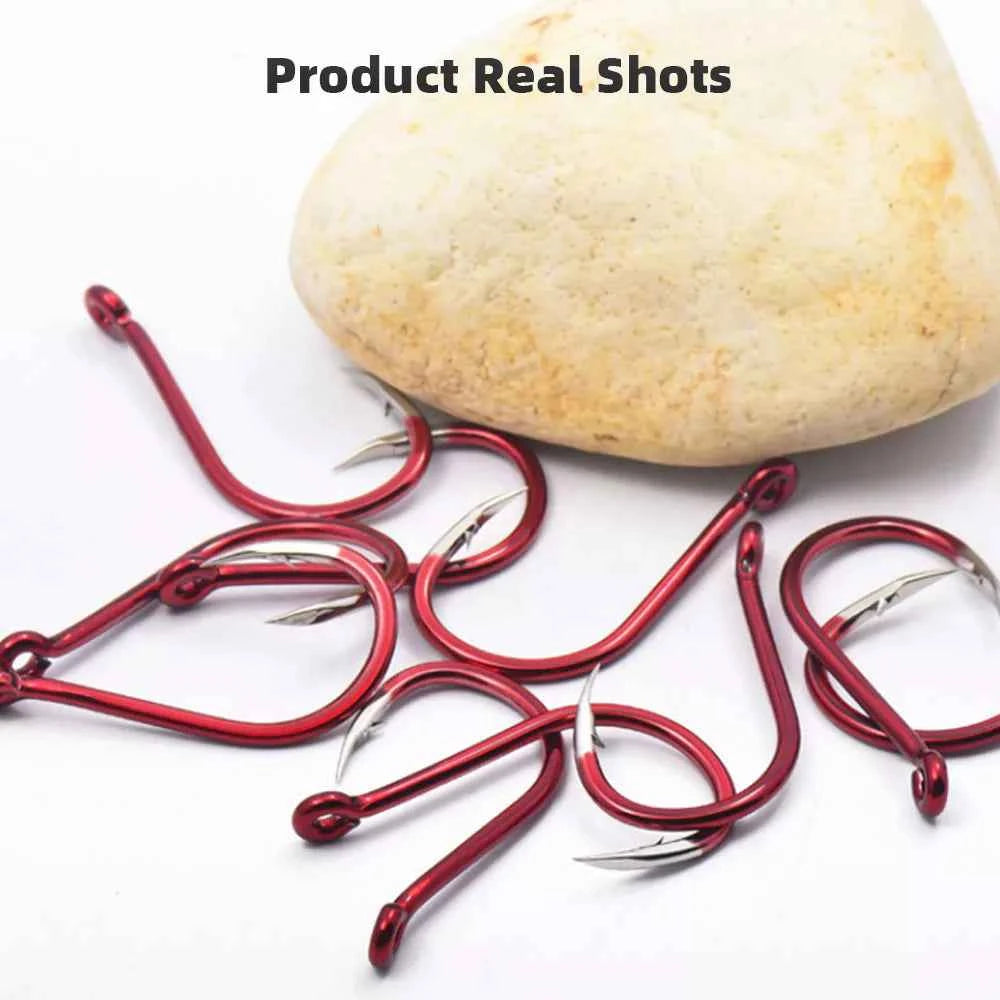 Red Fish Hooks for Bass & Bream – High Carbon Steel Fishing Tackle Hooks (#3–#12)