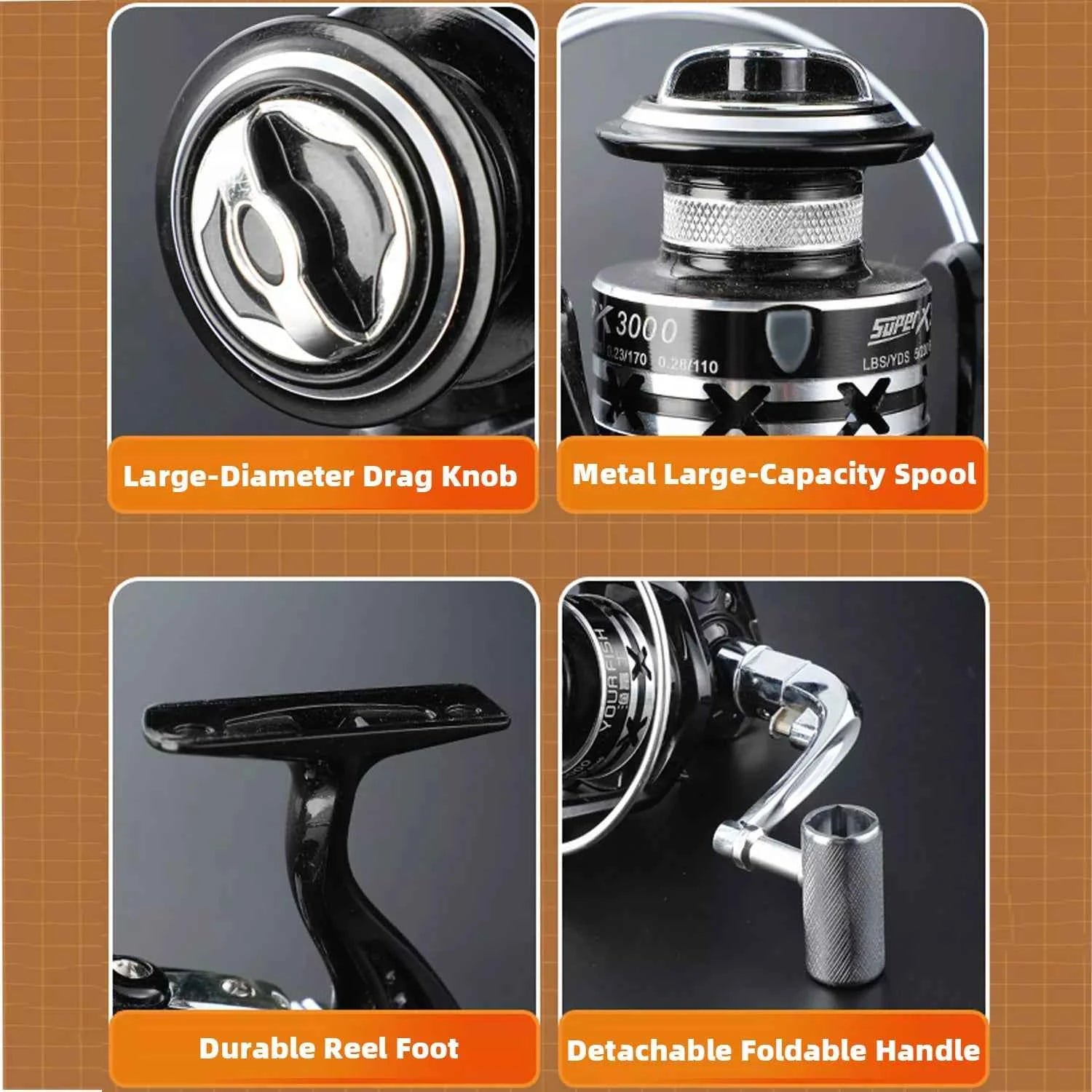 L-Action Straight Handle Spinning Rods and Reels Combo - High-Carbon Fishing Rod with Large Guides for Freshwater Angling
