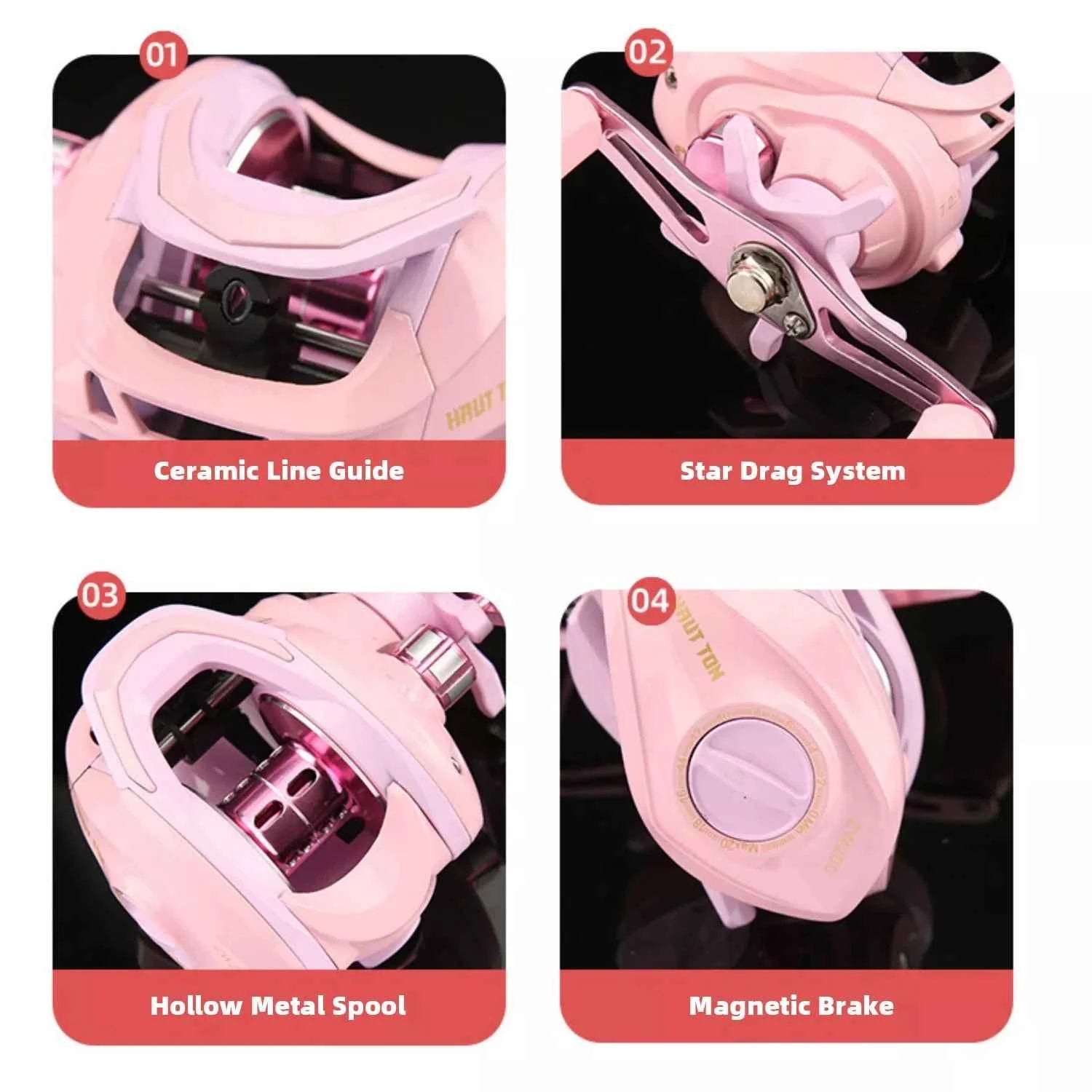 Pink Carbon Fishing Rod and Reel Combo - M/UL Action Spinning/Casting Set with Lures & Line for Lake Fishing