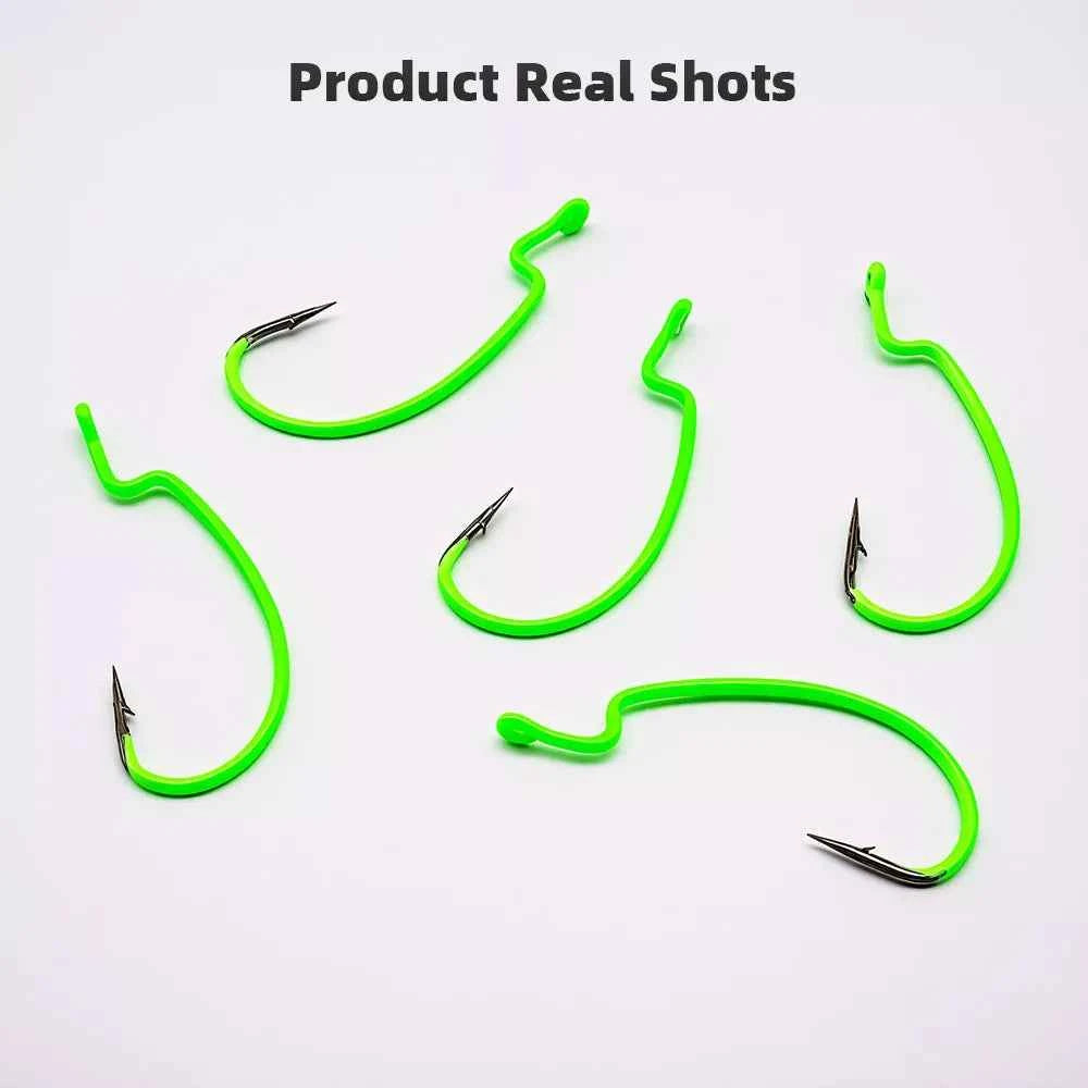 Glow-in-the-Dark Fishing Lure Hooks – Offset Worm Hook for Bass & Catfish with Soft Bait