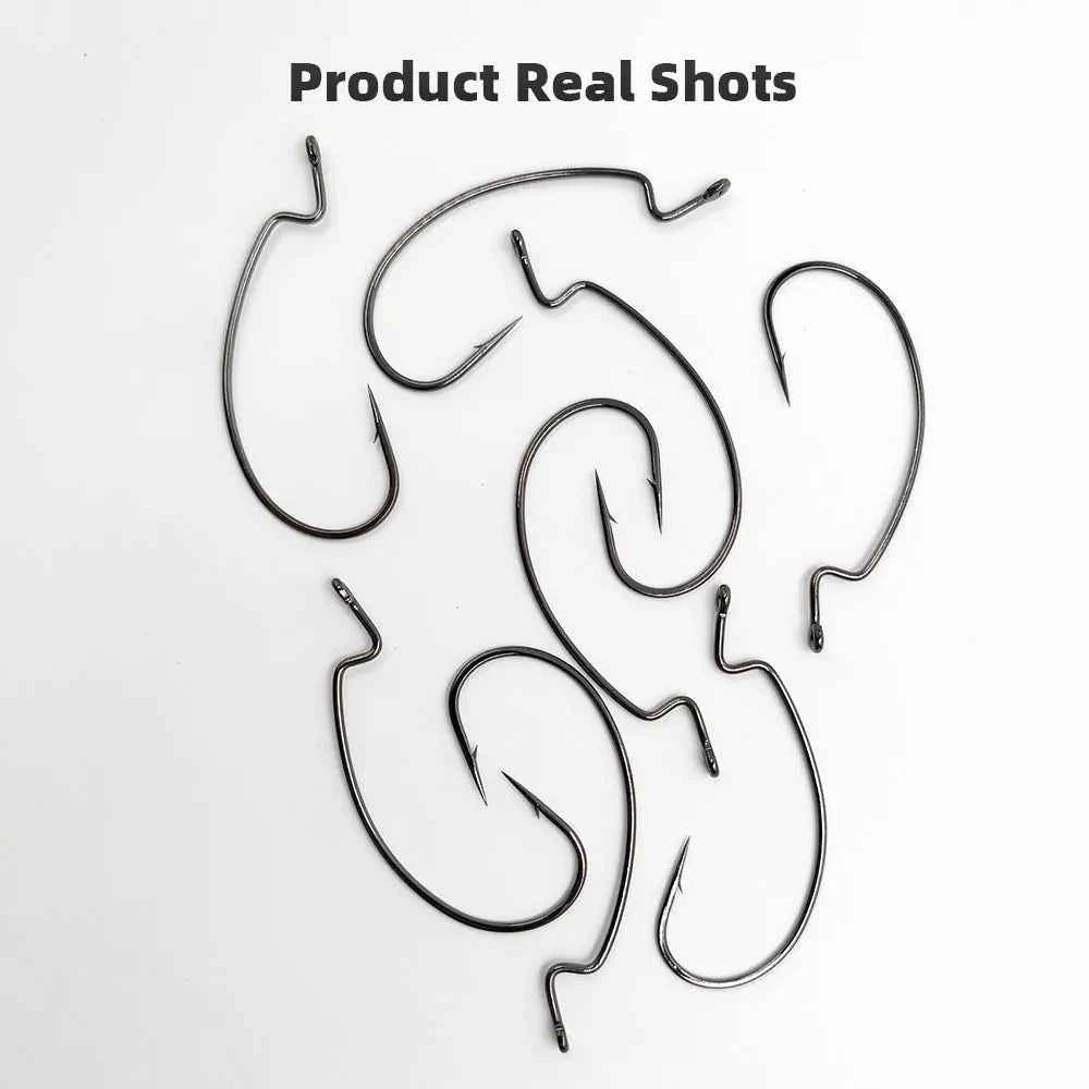High Carbon Steel EWG Fishing Hooks - Offset Worm Hooks for Bass, Catfish & Soft Baits - REeffun