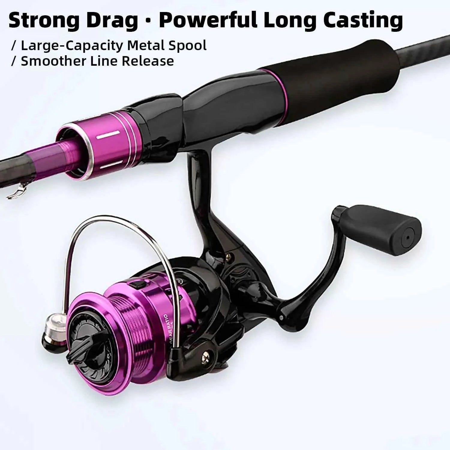 Purple Carbon Fishing Rod and Reel Combo - M Action Fishing Rods and Reels Combo for Freshwater & Saltwater Anglers
