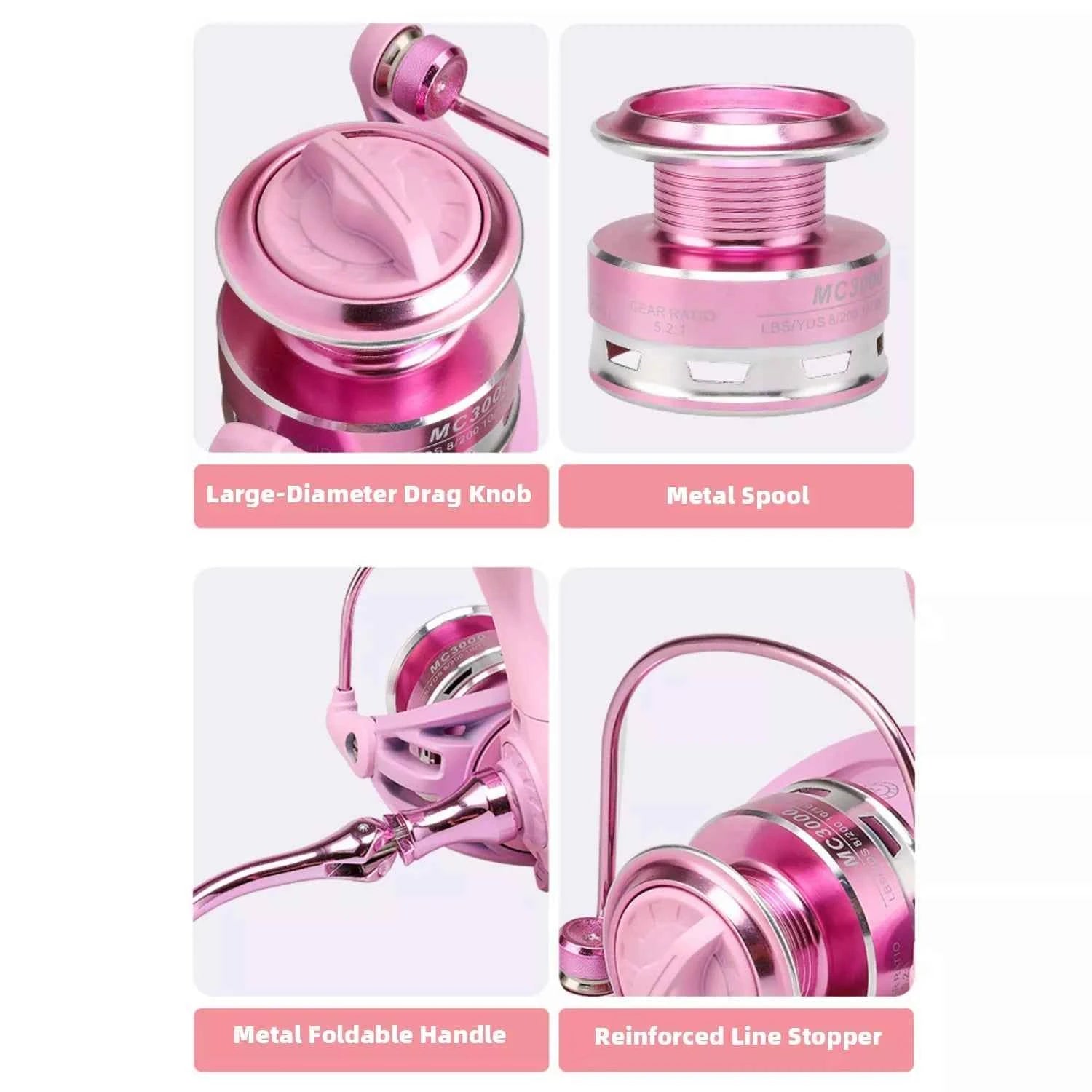Pink Fishing Rod and Reel Combo - UL Light Carbon Lure Rod for Saltwater & Freshwater Micro Jigging (1.5m-1.98m)