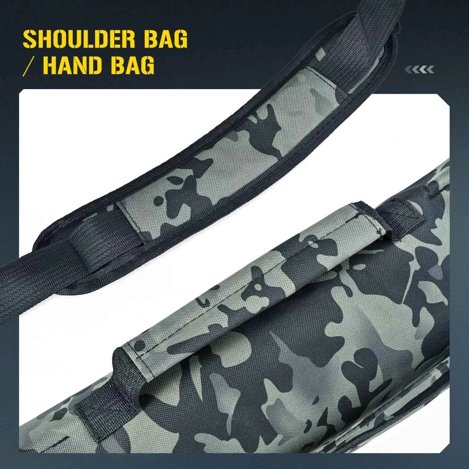 Foldable Camouflage Fishing Rod Bag - Durable Polyester Rod Bags for Fishing with Shoulder/Hand Carry for Outdoor Use