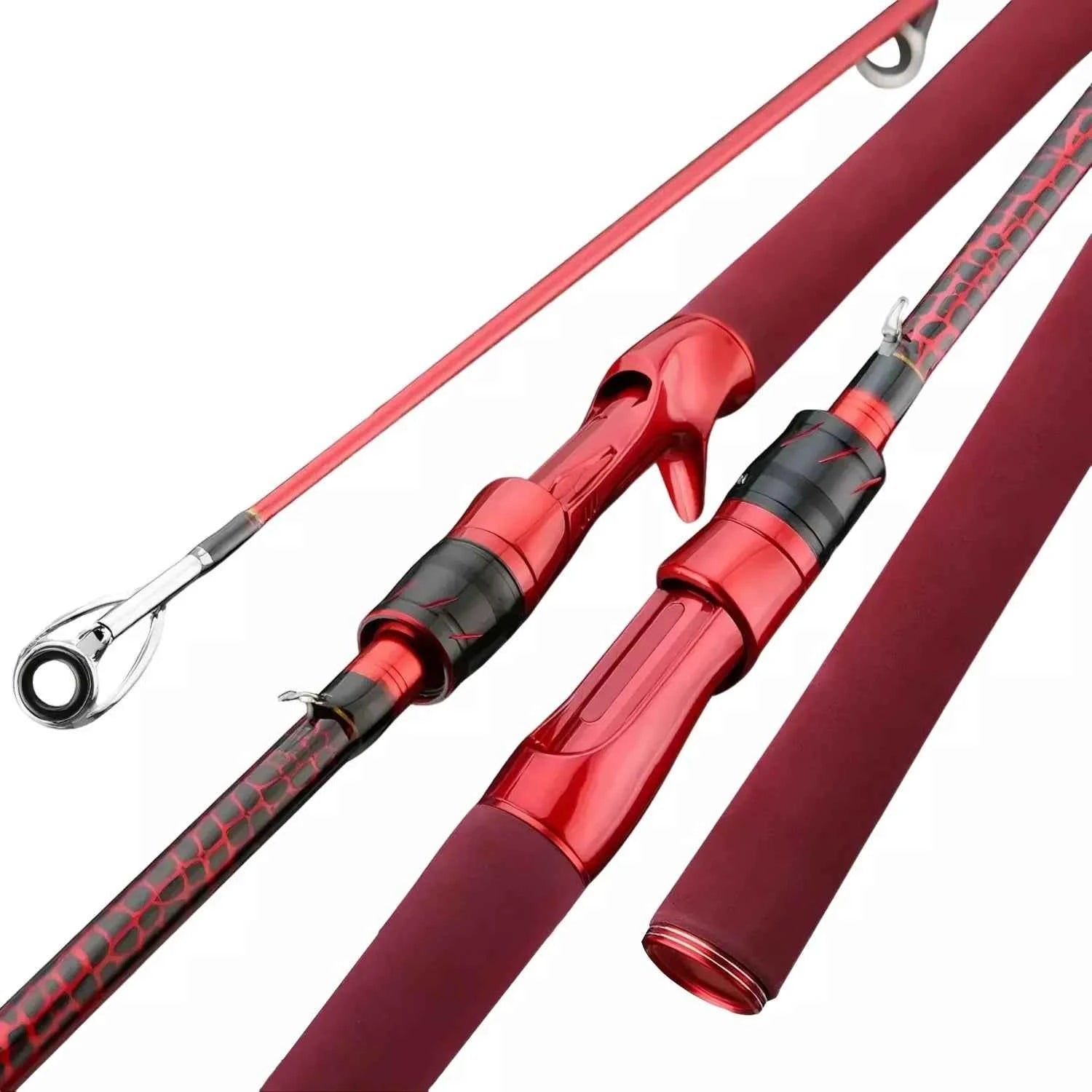 ML Action Beginner Fishing Rod - Red Spinning Fishing Rods with Baitcaster Option, Versatile Boat Fishing Rod
