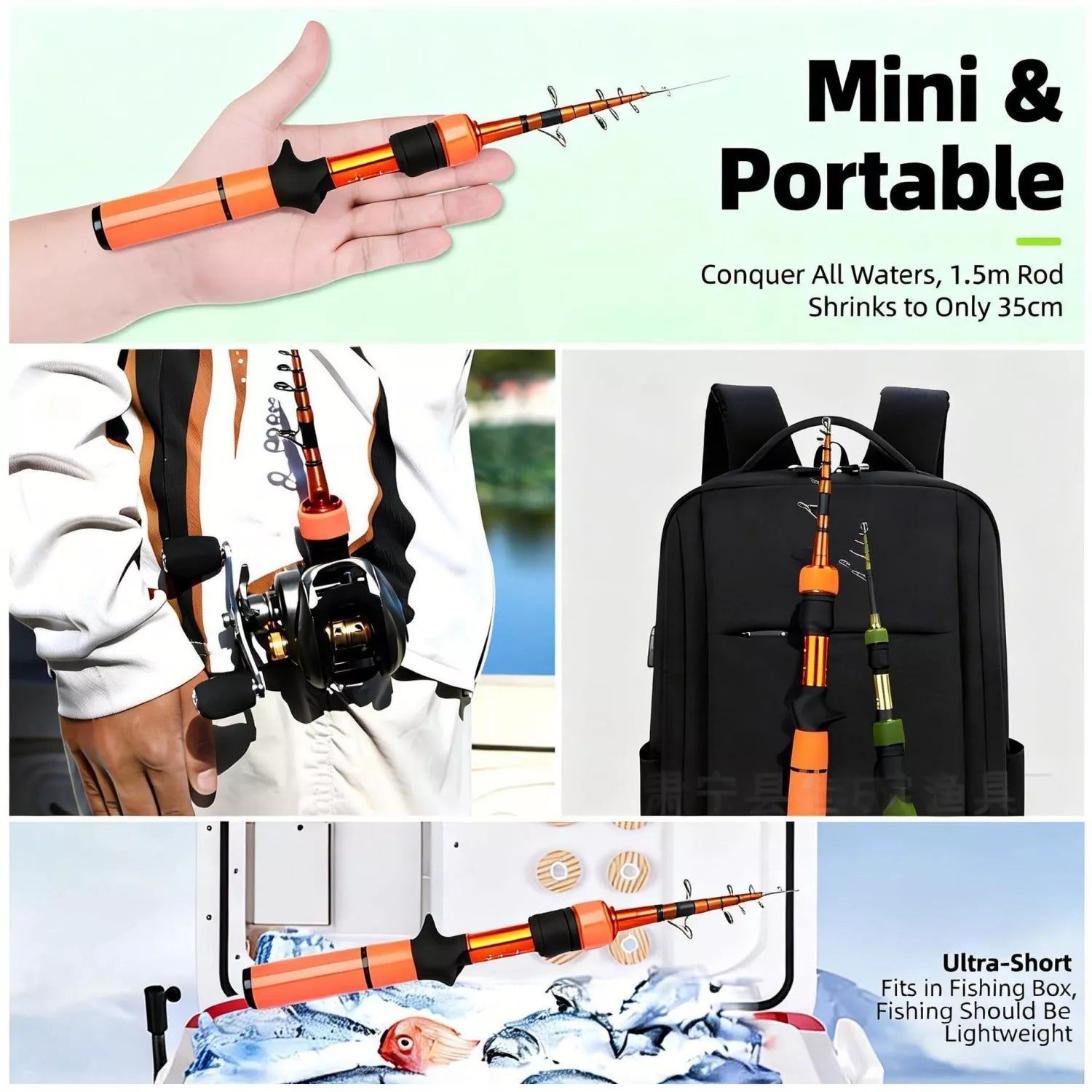 Ultra-Light Portable Fishing Rod and Reel Combos for Trout and Panfish - Carbon Fiber Telescopic Set