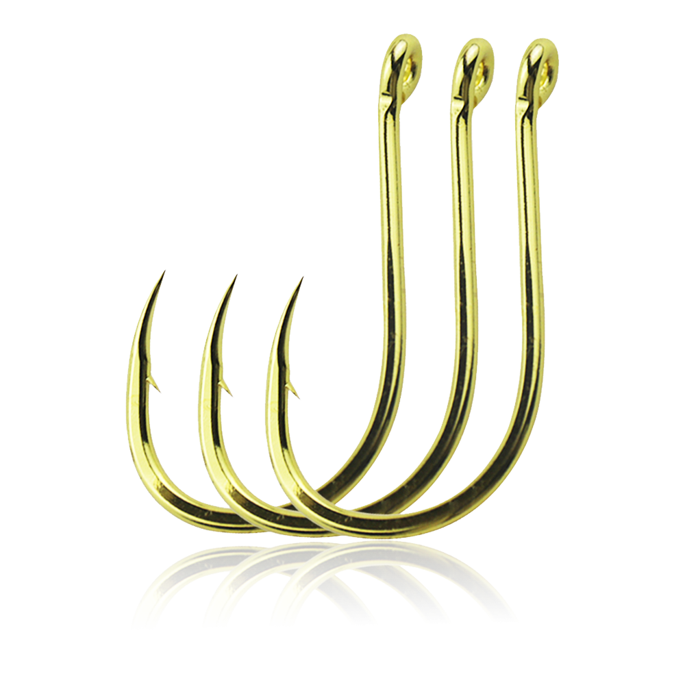 Gold Fishing Hooks for Bass, Salmon & Tuna | High Carbon Steel Barbed Fishing Hooks (#3–#12)